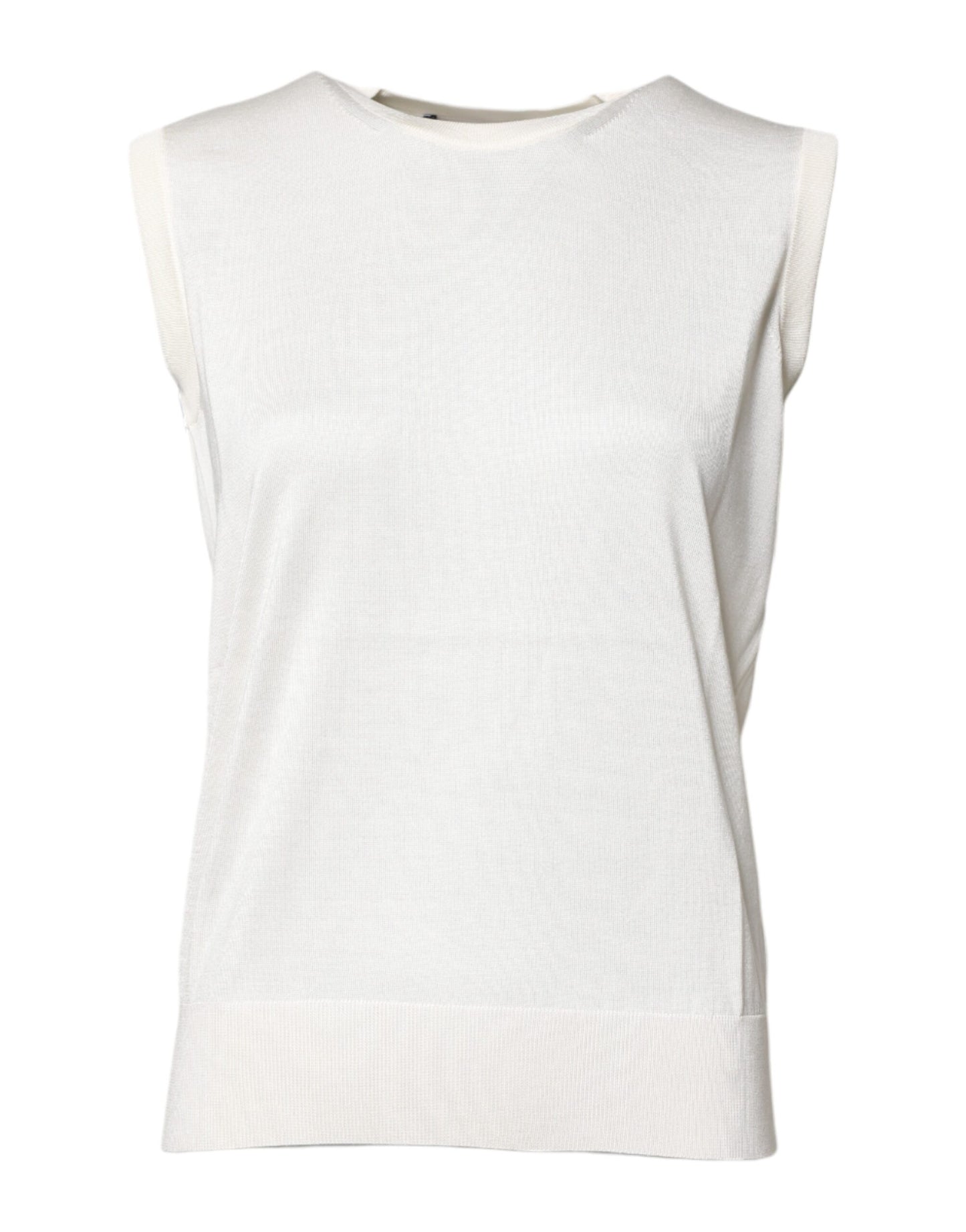 Camiseta sin mangas de cuello redondo de seda blanca