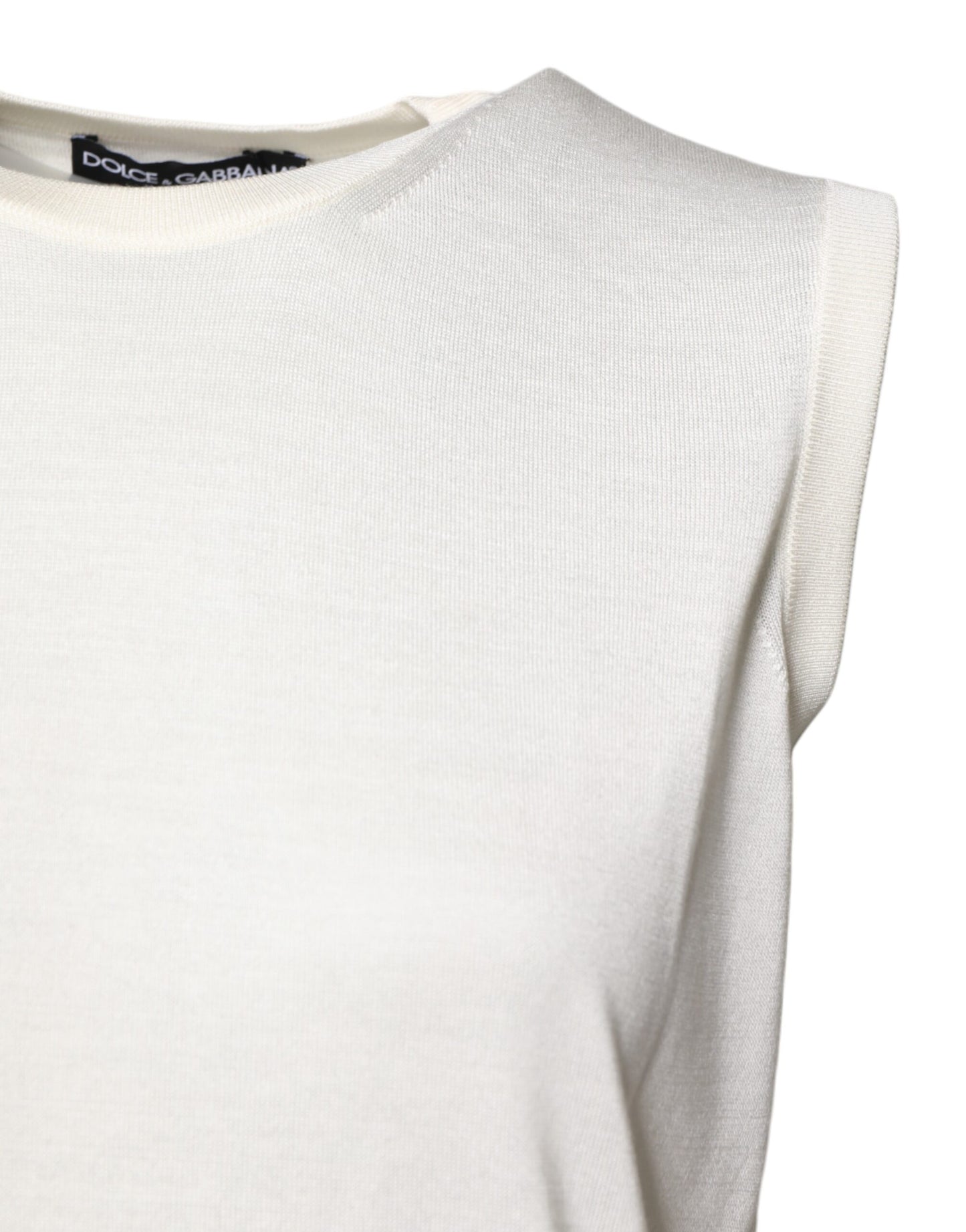 Camiseta sin mangas de cuello redondo de seda blanca