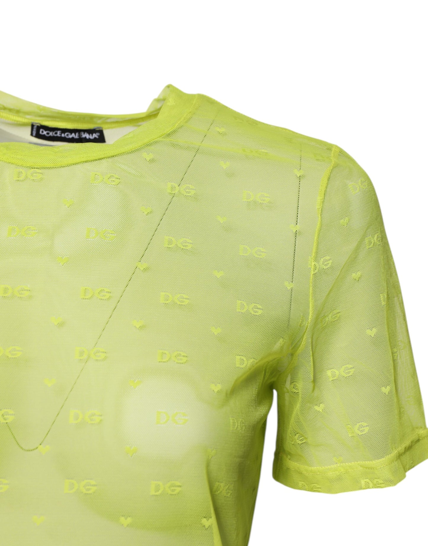 Top de manga corta transparente de nailon verde para mujer