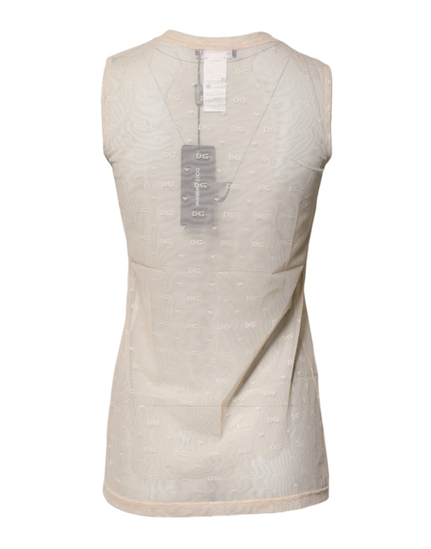 Camiseta sin mangas transparente con logotipo de nailon color marfil