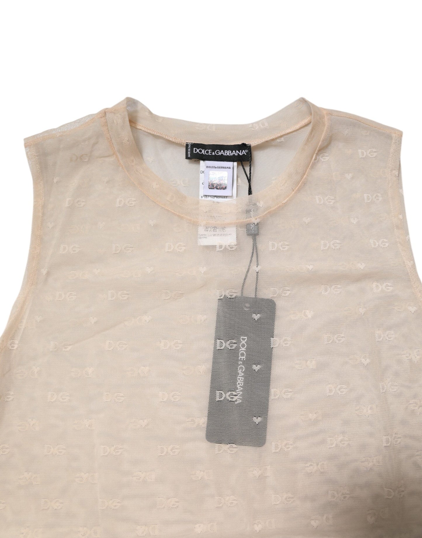 Camiseta sin mangas transparente con logotipo de nailon color marfil