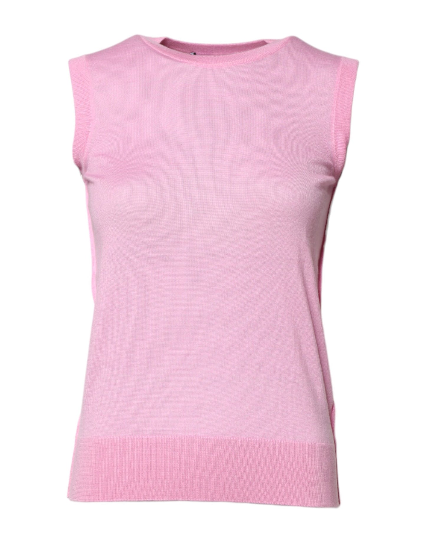 Camiseta sin mangas de cuello redondo de cachemira rosa