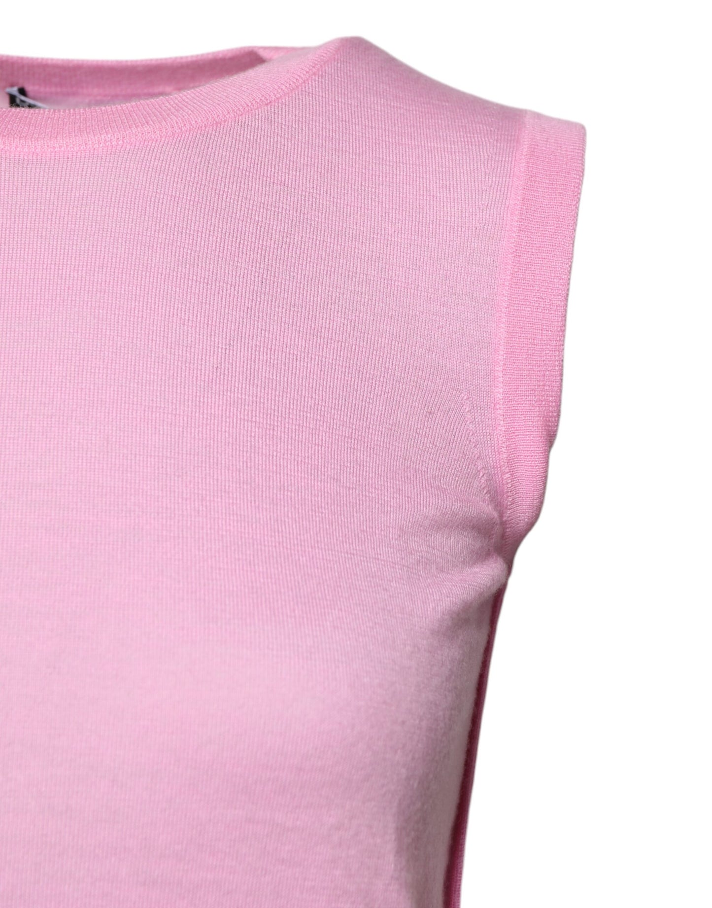Camiseta sin mangas de cuello redondo de cachemira rosa