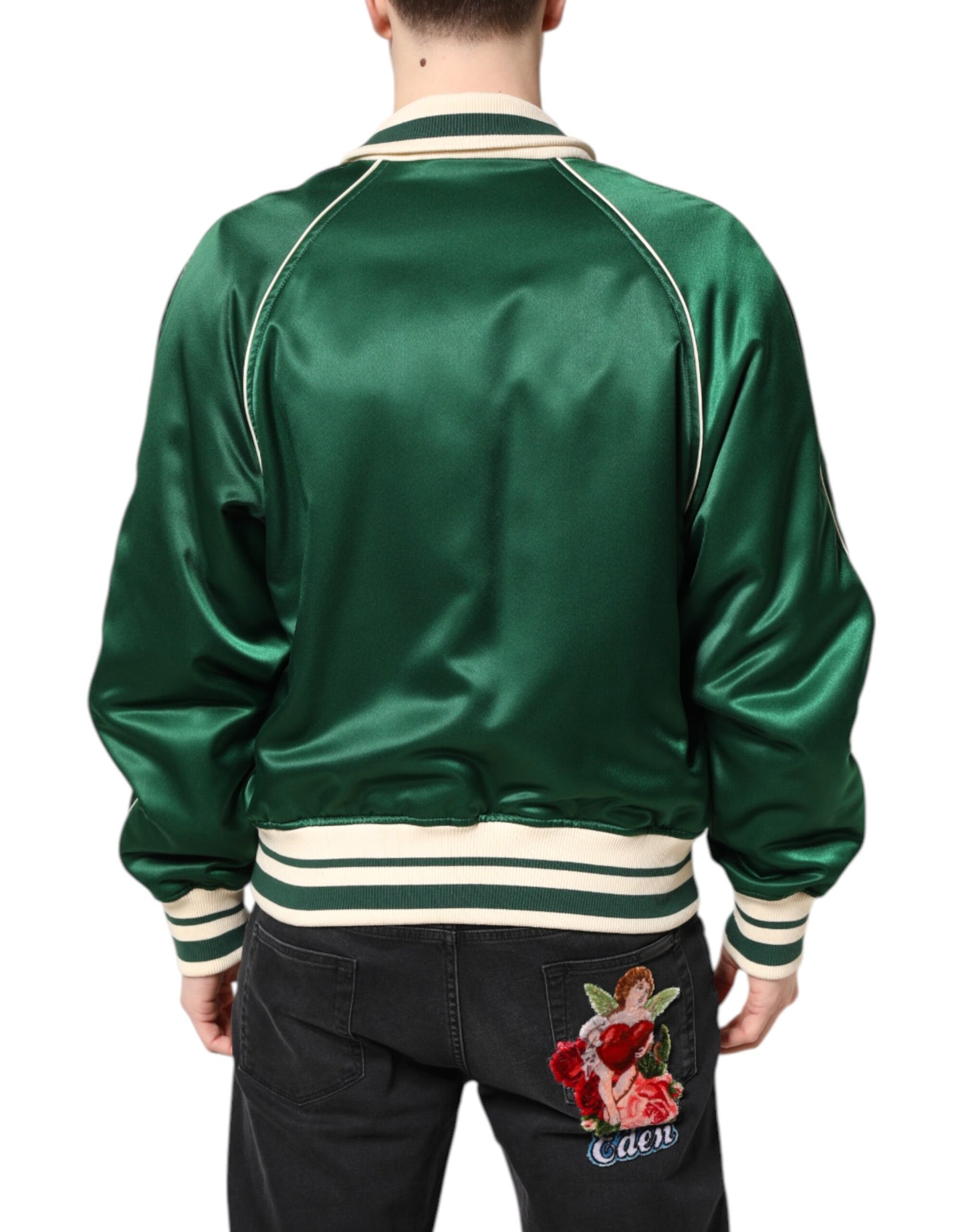Chaqueta bomber con cremallera completa y logotipo DG floral verde