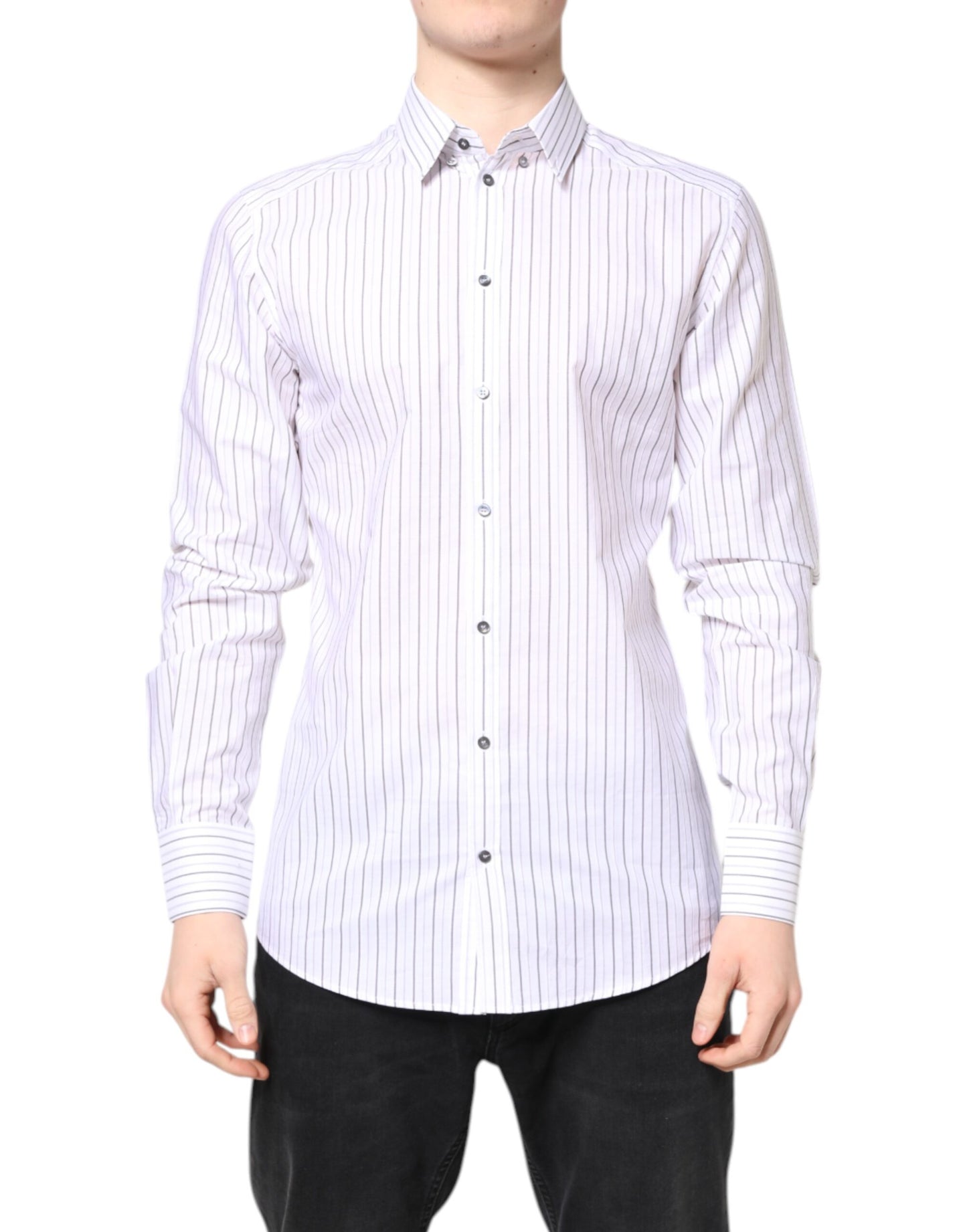 Camisa formal de algodón con rayas blancas y doradas