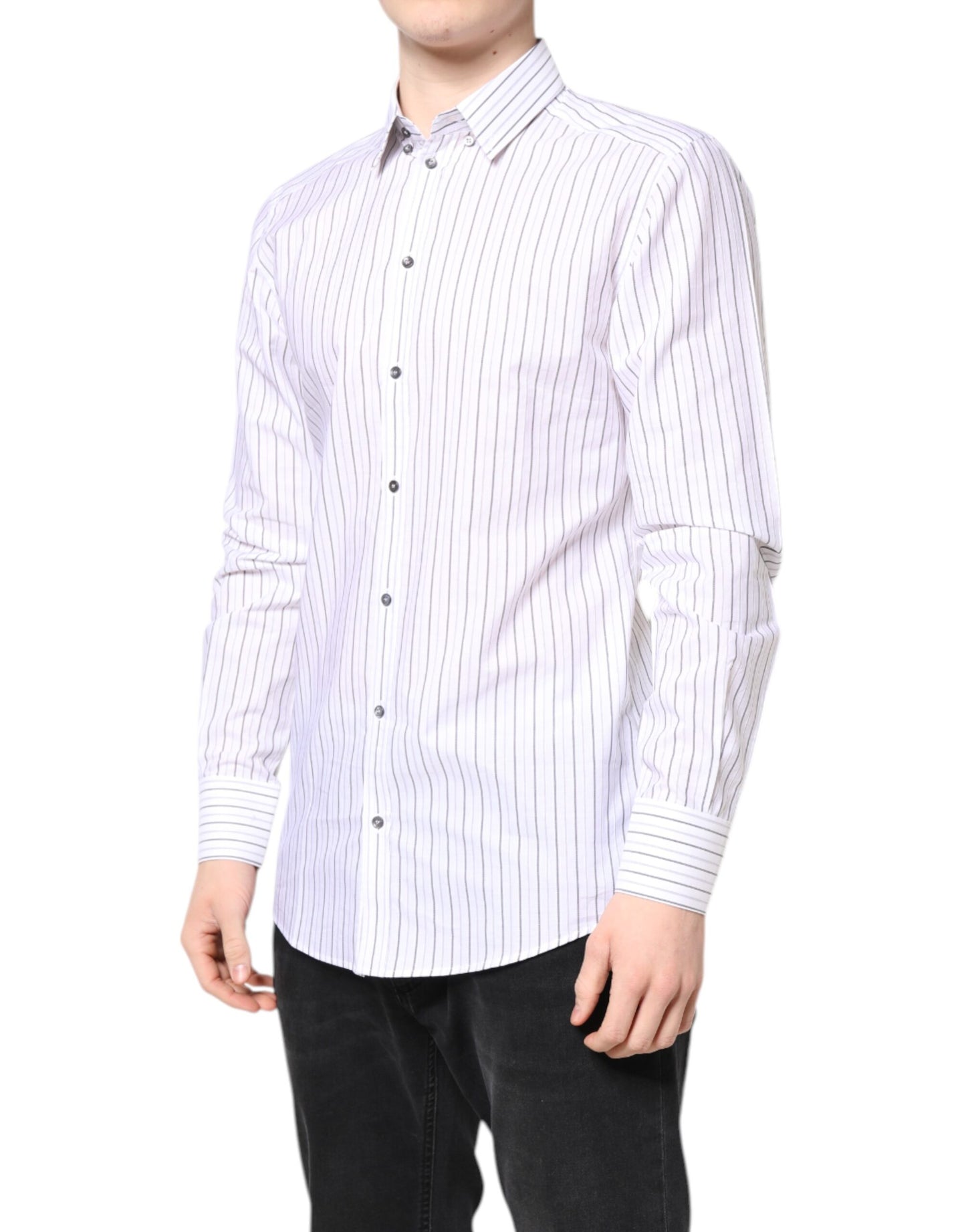 Camisa formal de algodón con rayas blancas y doradas