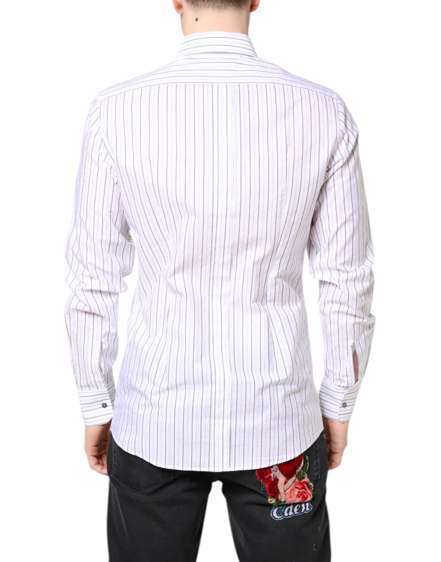 Camisa formal de algodón con rayas blancas y doradas