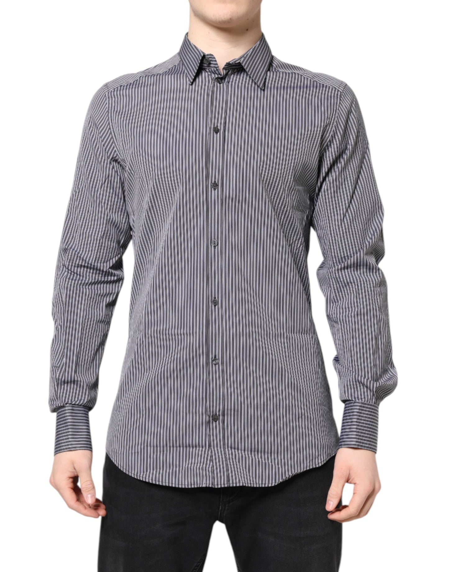 Camisa formal de rayas blancas y negras doradas