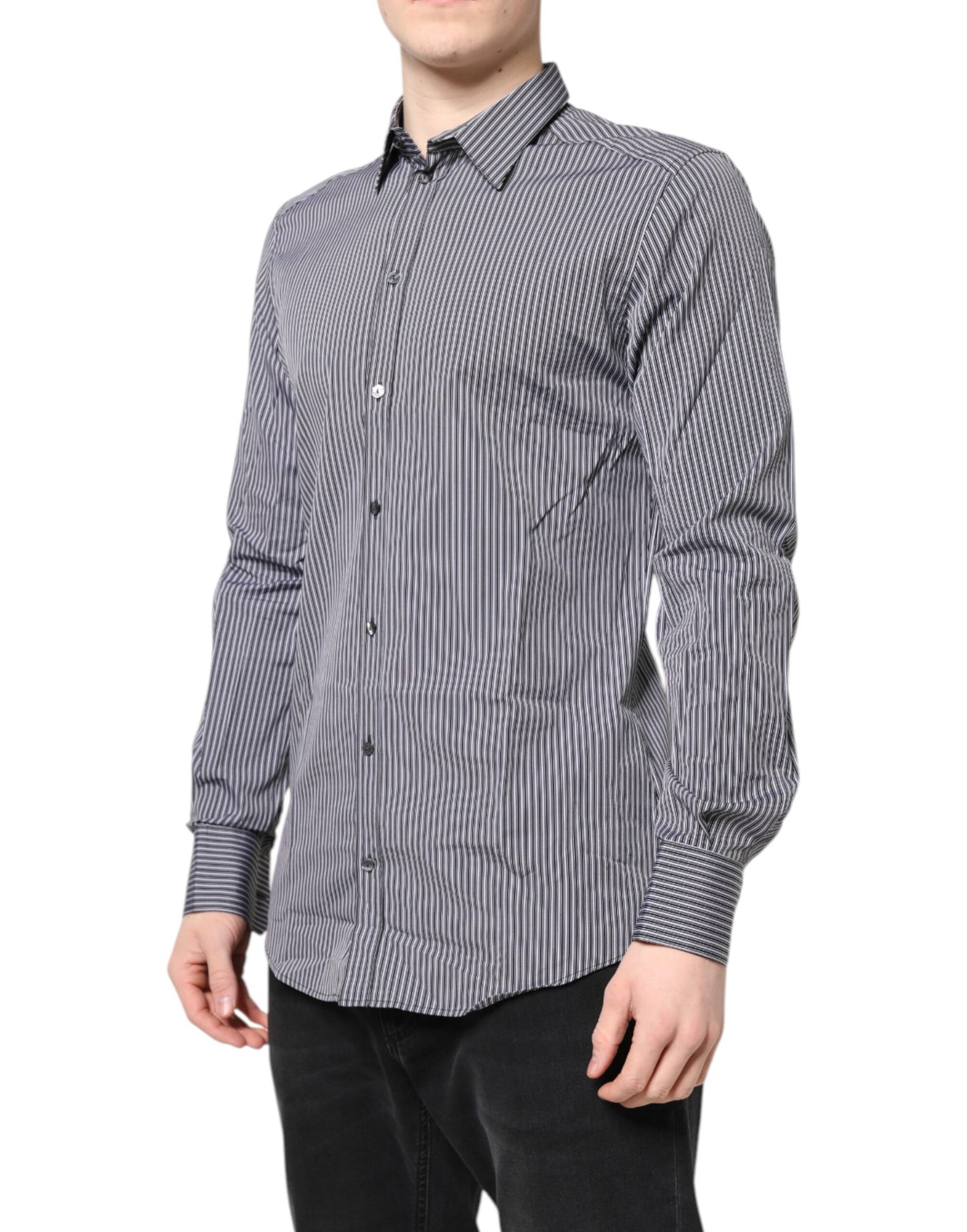 Camisa formal de rayas blancas y negras doradas