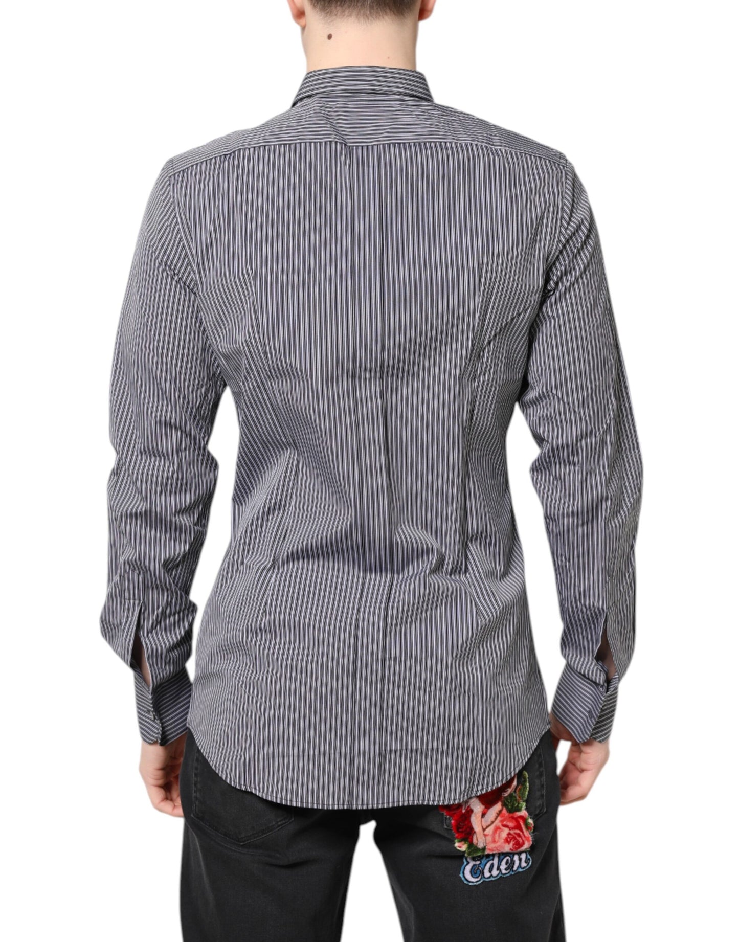 Camisa formal de rayas blancas y negras doradas