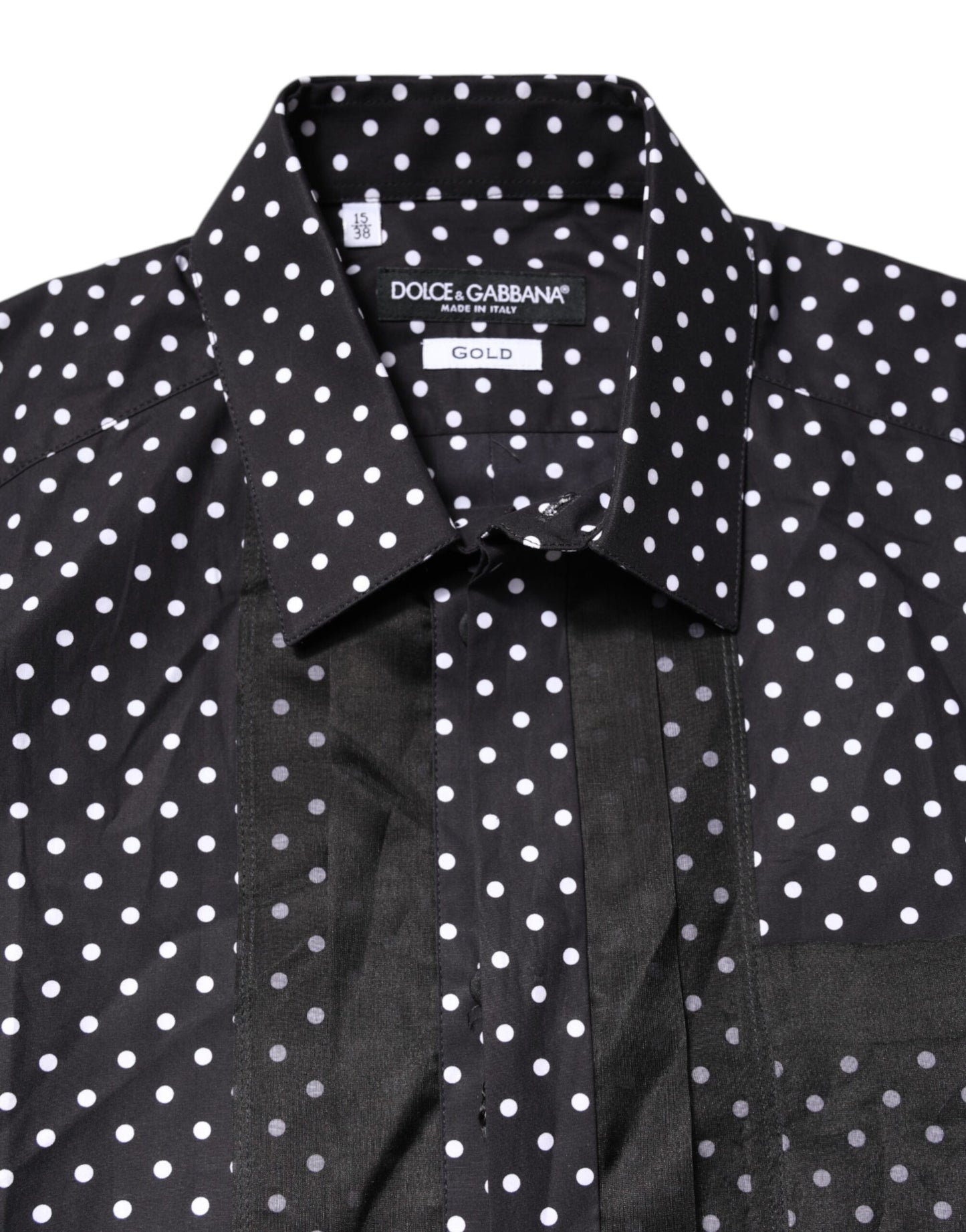 Camisa formal dorada de manga larga con lunares negros