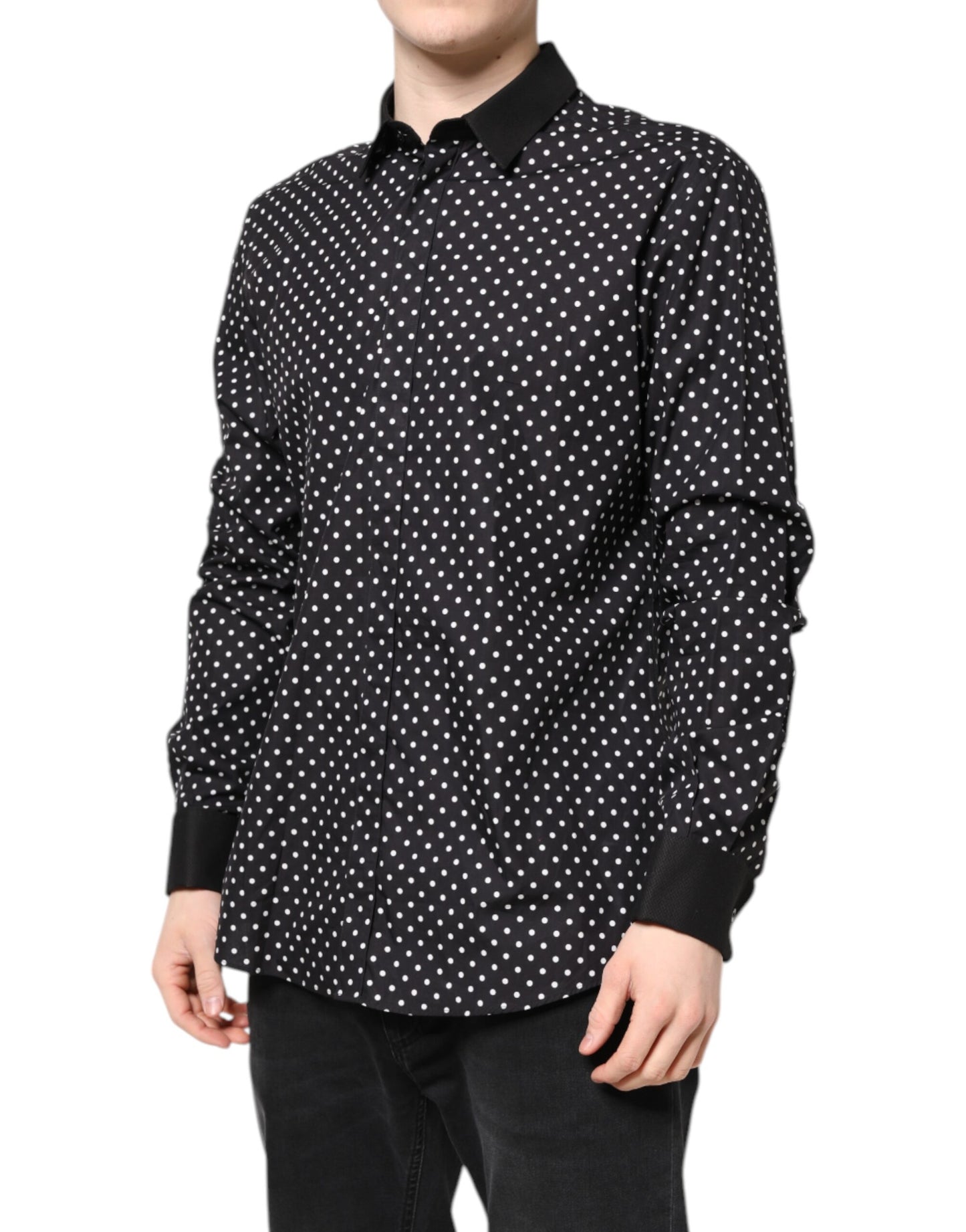 Camisa formal de algodón con lunares negros