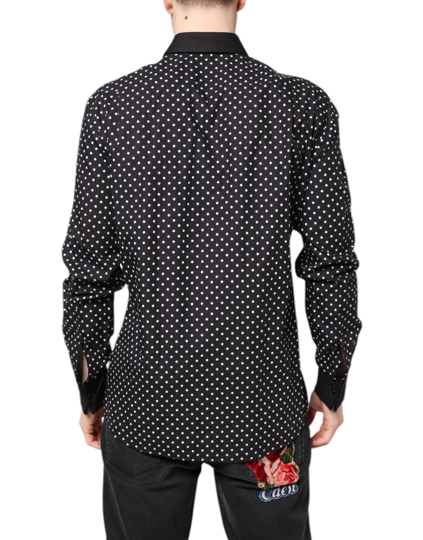 Camisa formal de algodón con lunares negros