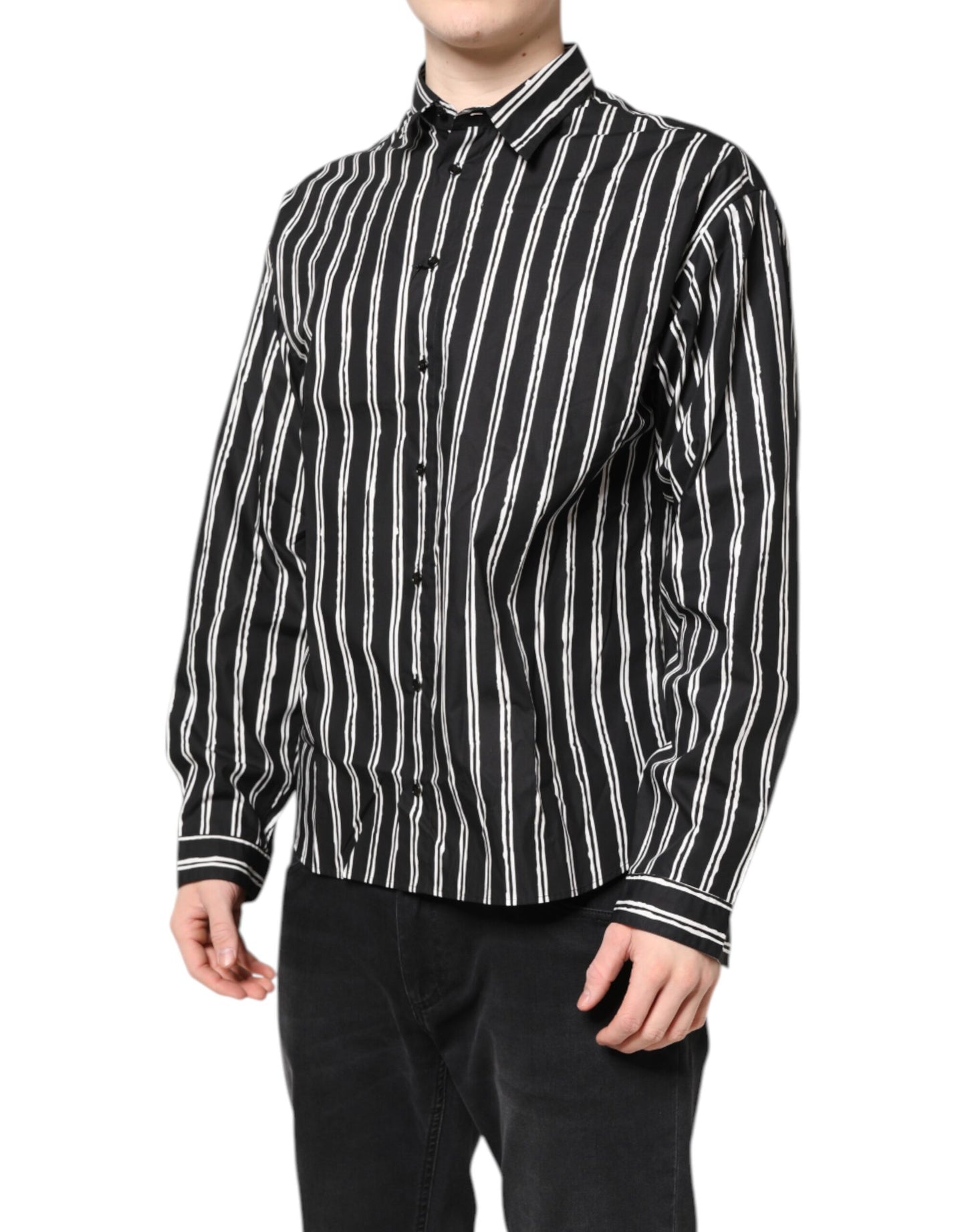 Camisa de vestir de algodón a rayas blancas y negras