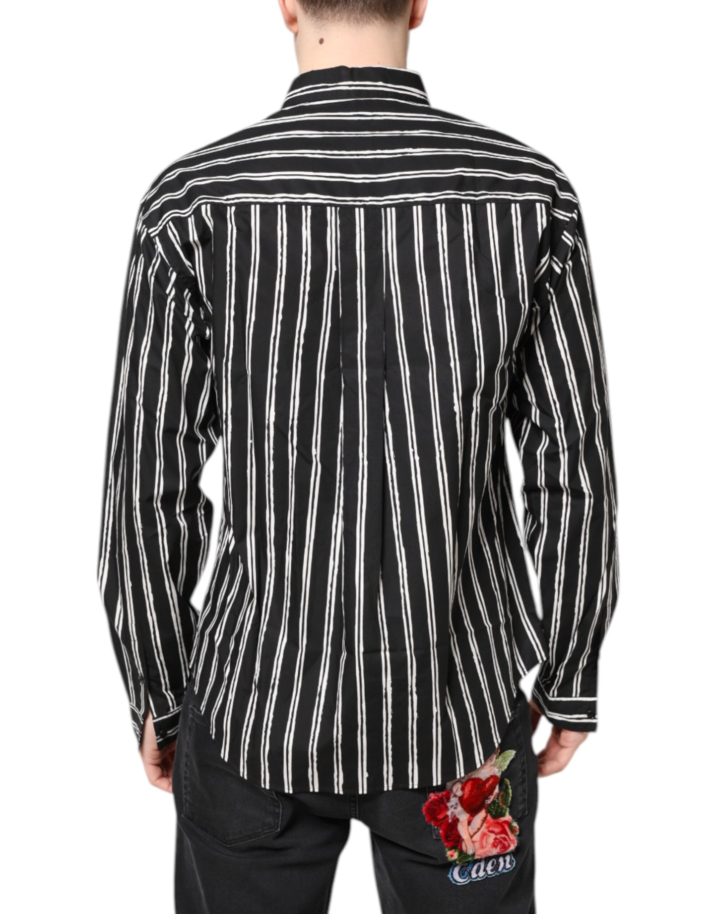Camisa de vestir de algodón a rayas blancas y negras