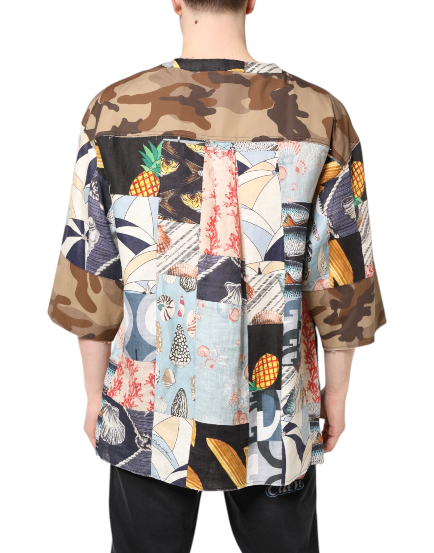 Camisa de manga corta con patchwork multicolor
