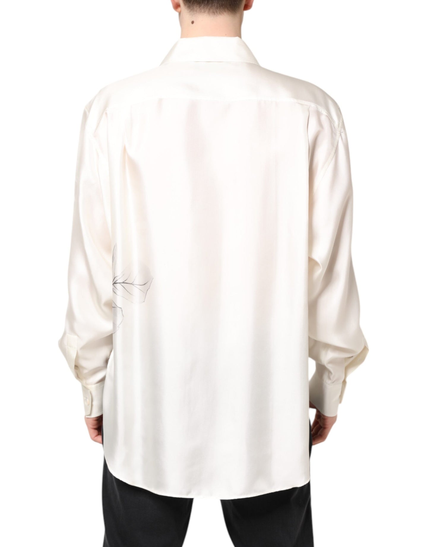 Camisa informal de manga larga de seda color marfil para hombre