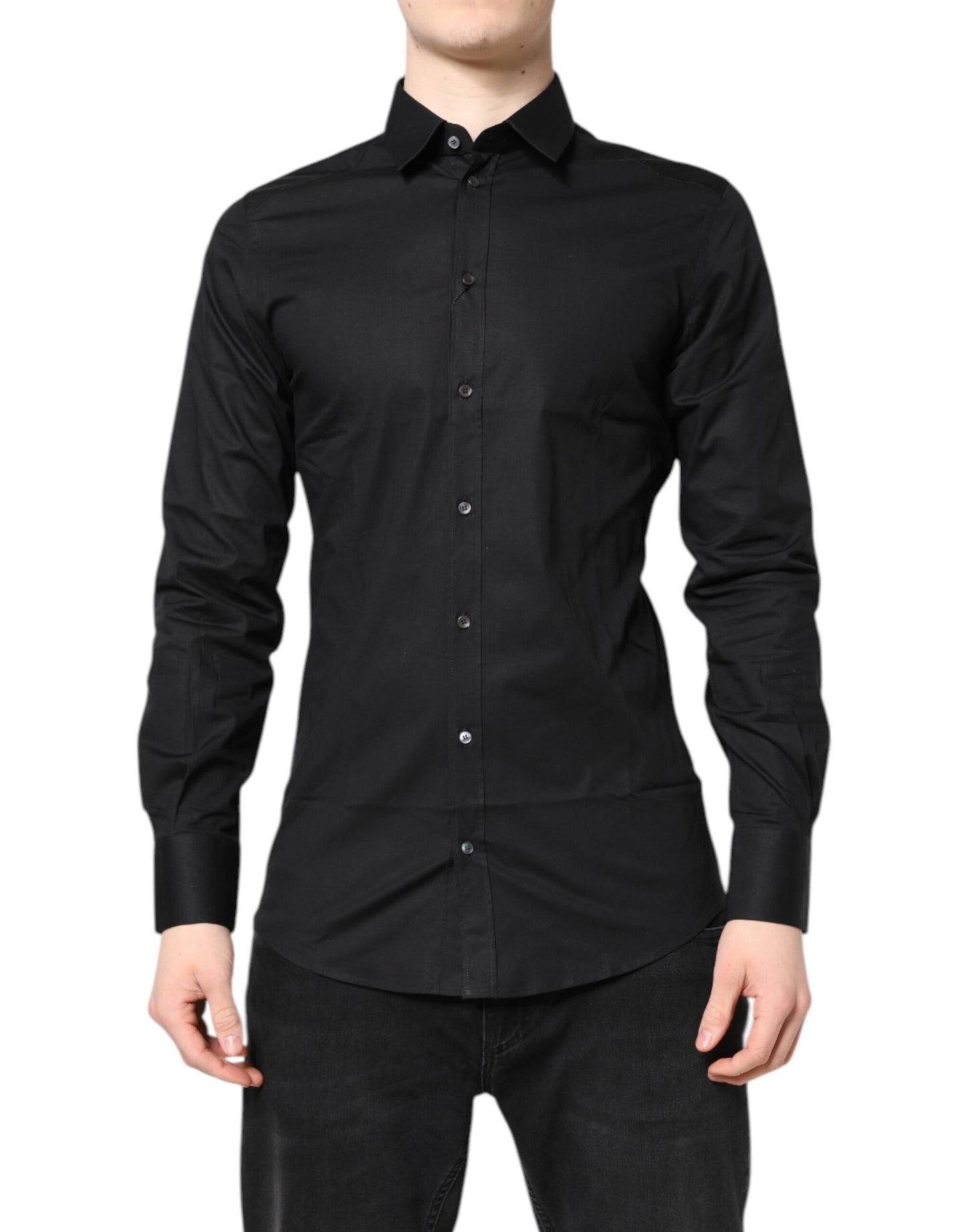 Camisa de vestir de manga larga de algodón negro dorado