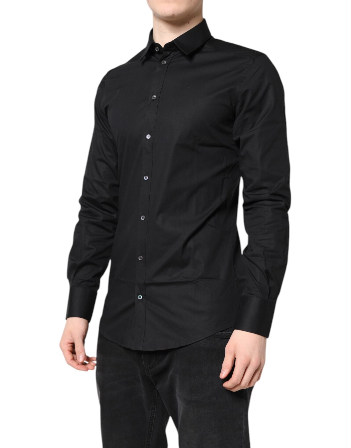 Camisa de vestir de manga larga de algodón negro dorado