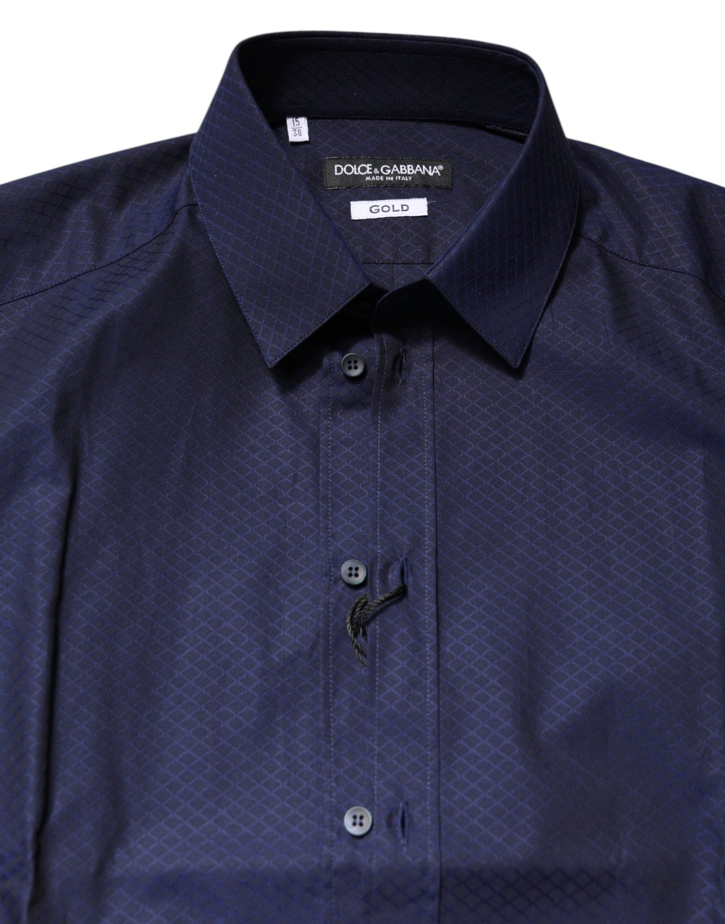 Camisa de vestir de manga larga de algodón azul dorado para hombre