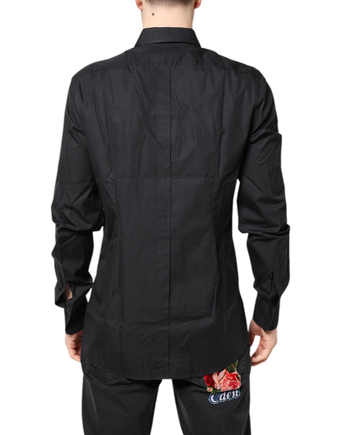 Camisa formal de algodón con estampado floral dorado y negro