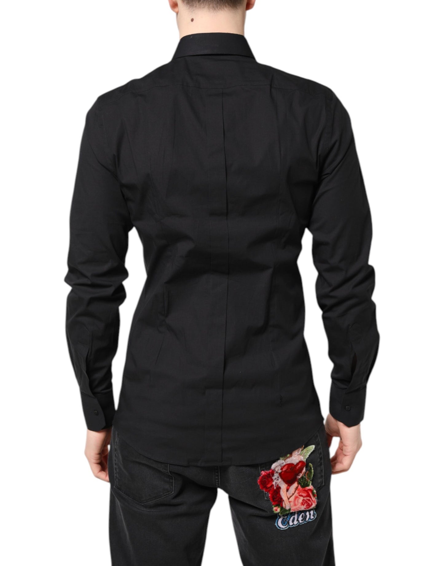 Chemise habillée en coton noir doré