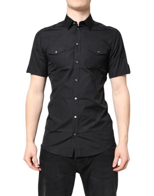 Chemise décontractée noire à manches courtes en coton doré