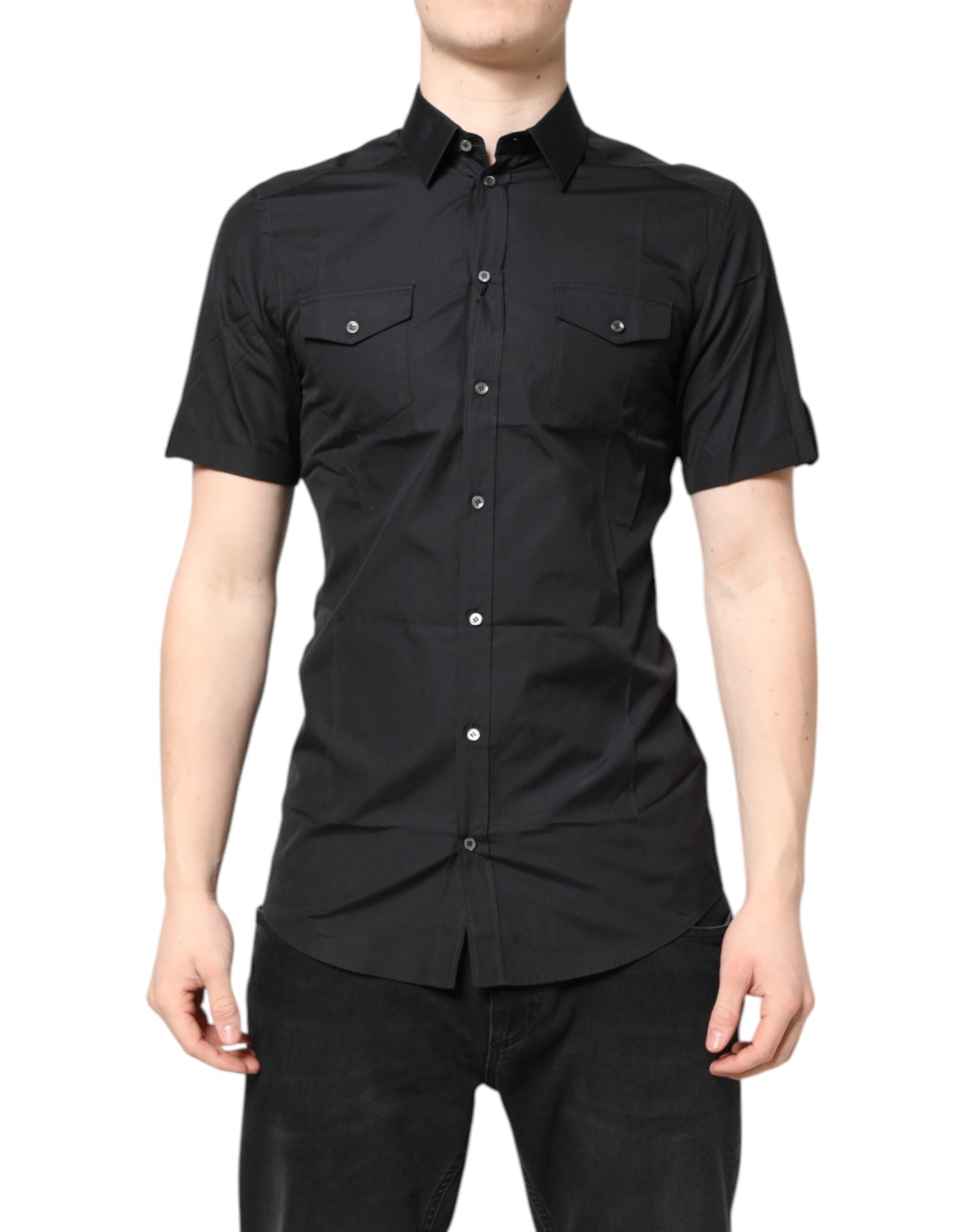 Camisa informal negra de algodón GOLD de manga corta