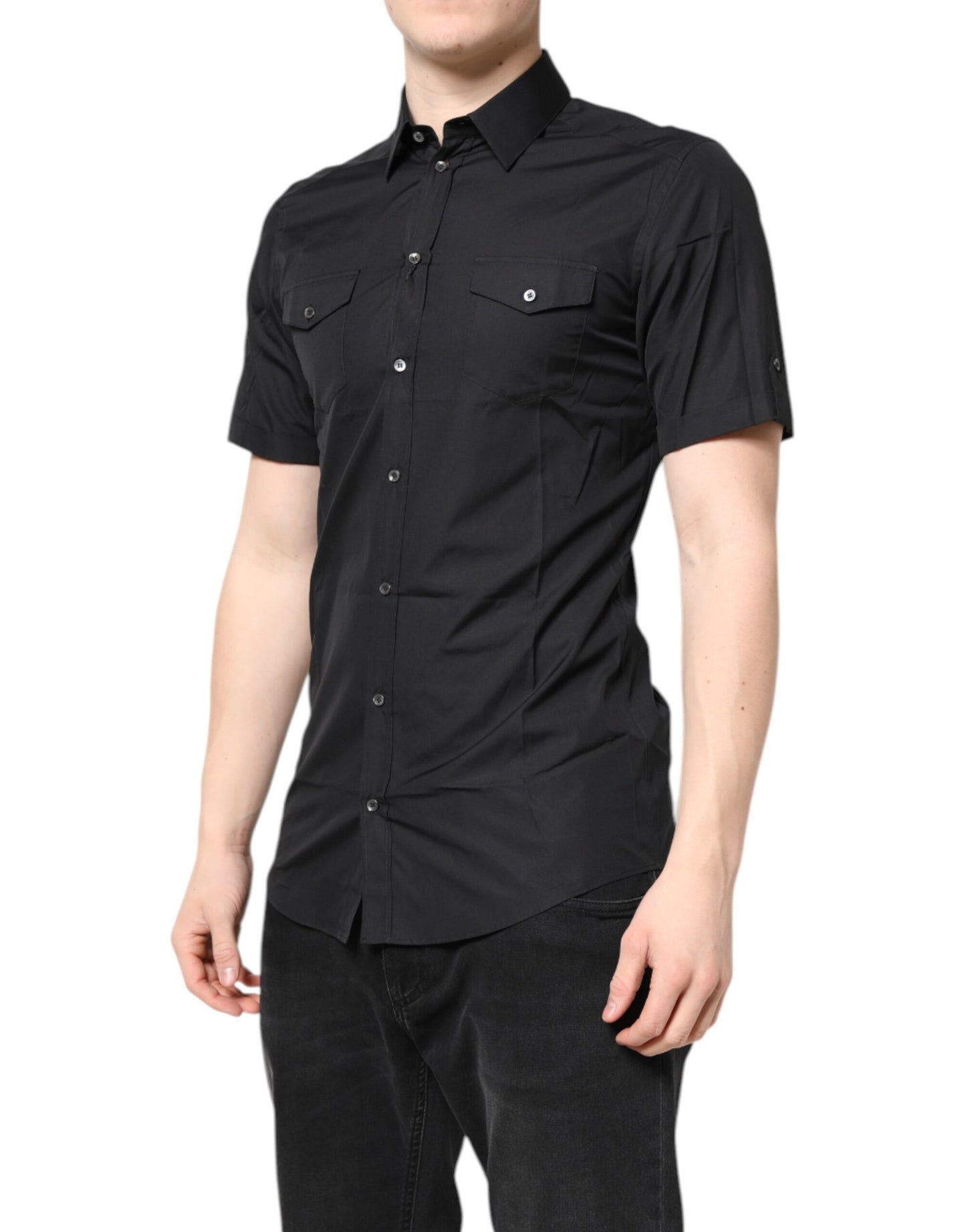 Camisa informal negra de algodón GOLD de manga corta