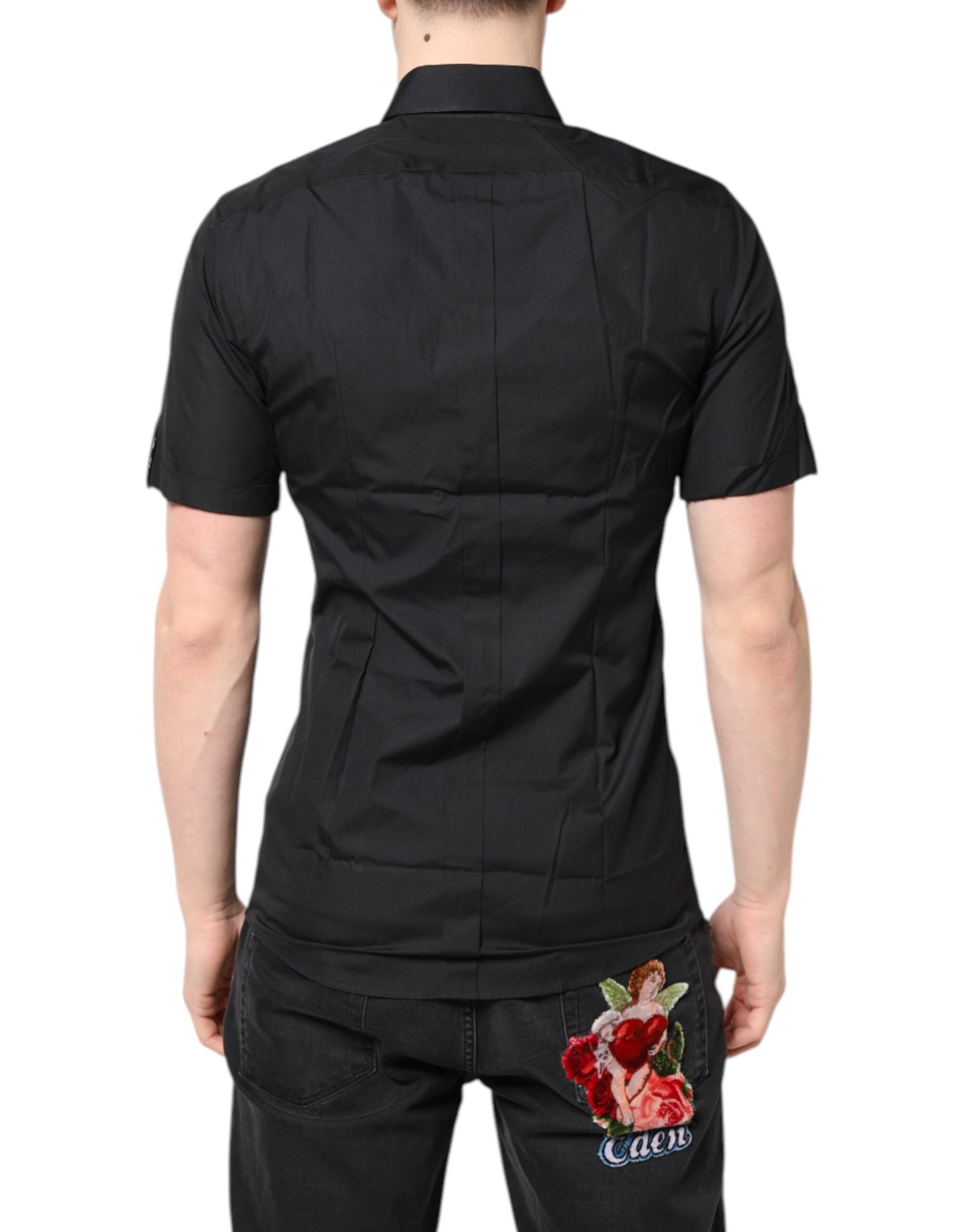 Camisa informal negra de algodón GOLD de manga corta