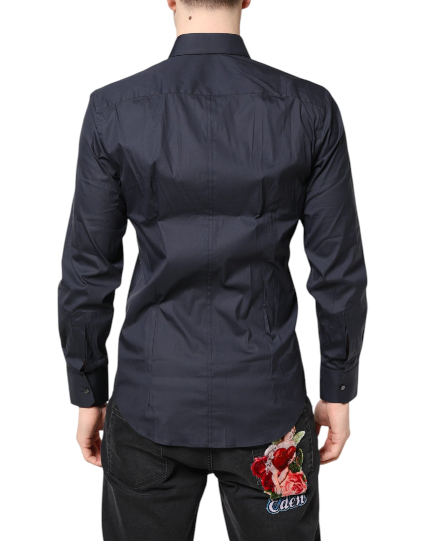 Camisa formal de vestir de algodón azul oscuro MARTINI