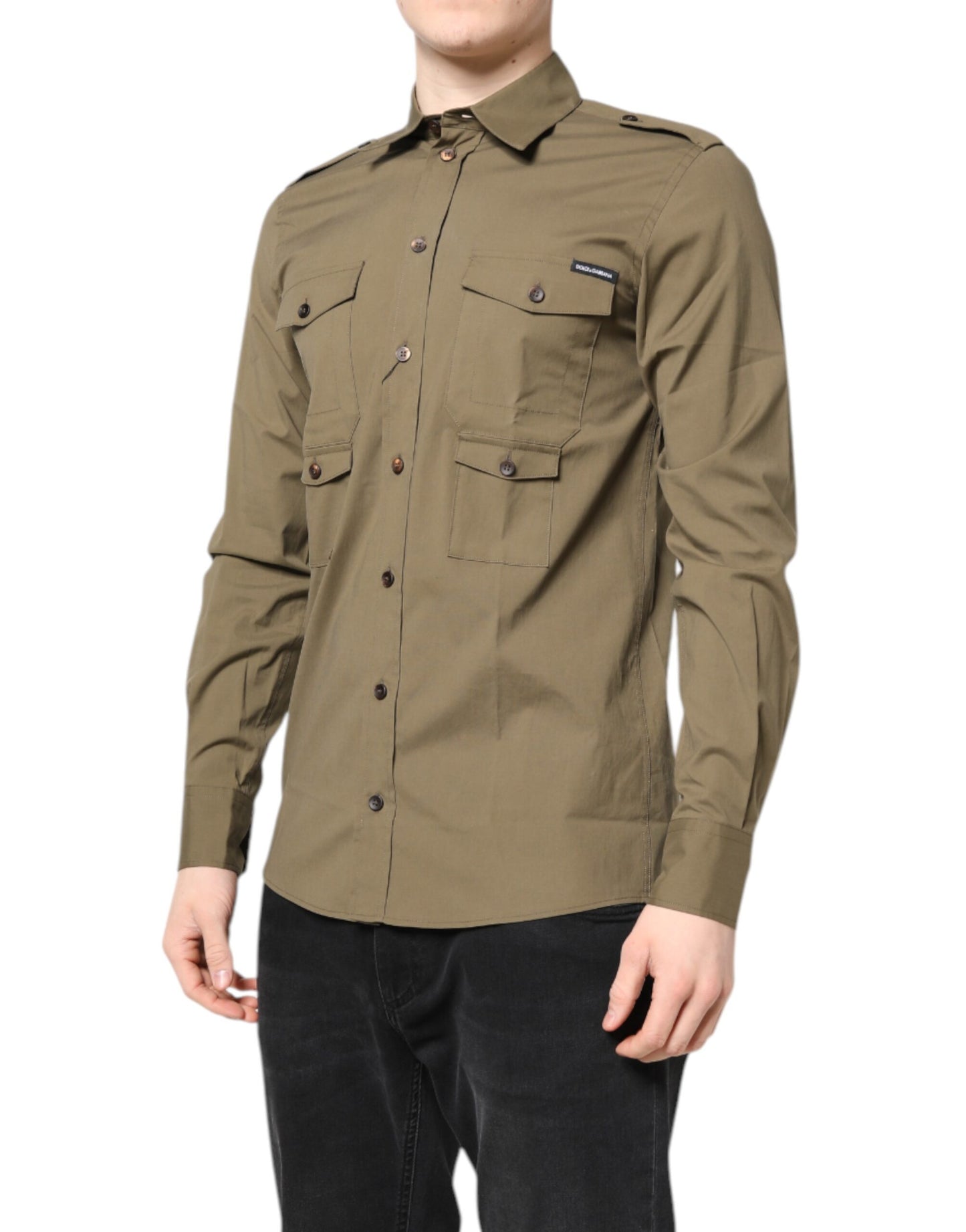 Camisa informal de manga larga de algodón elástico marrón