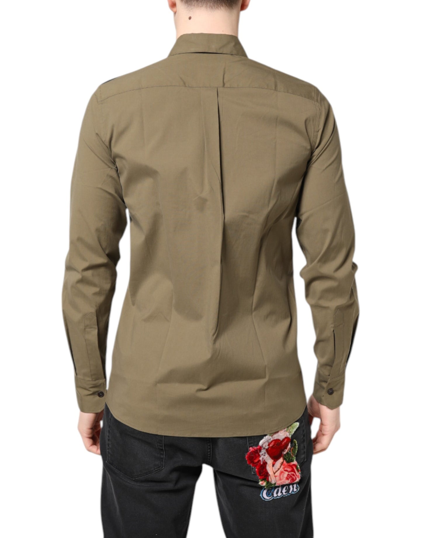 Camisa informal de manga larga de algodón elástico marrón