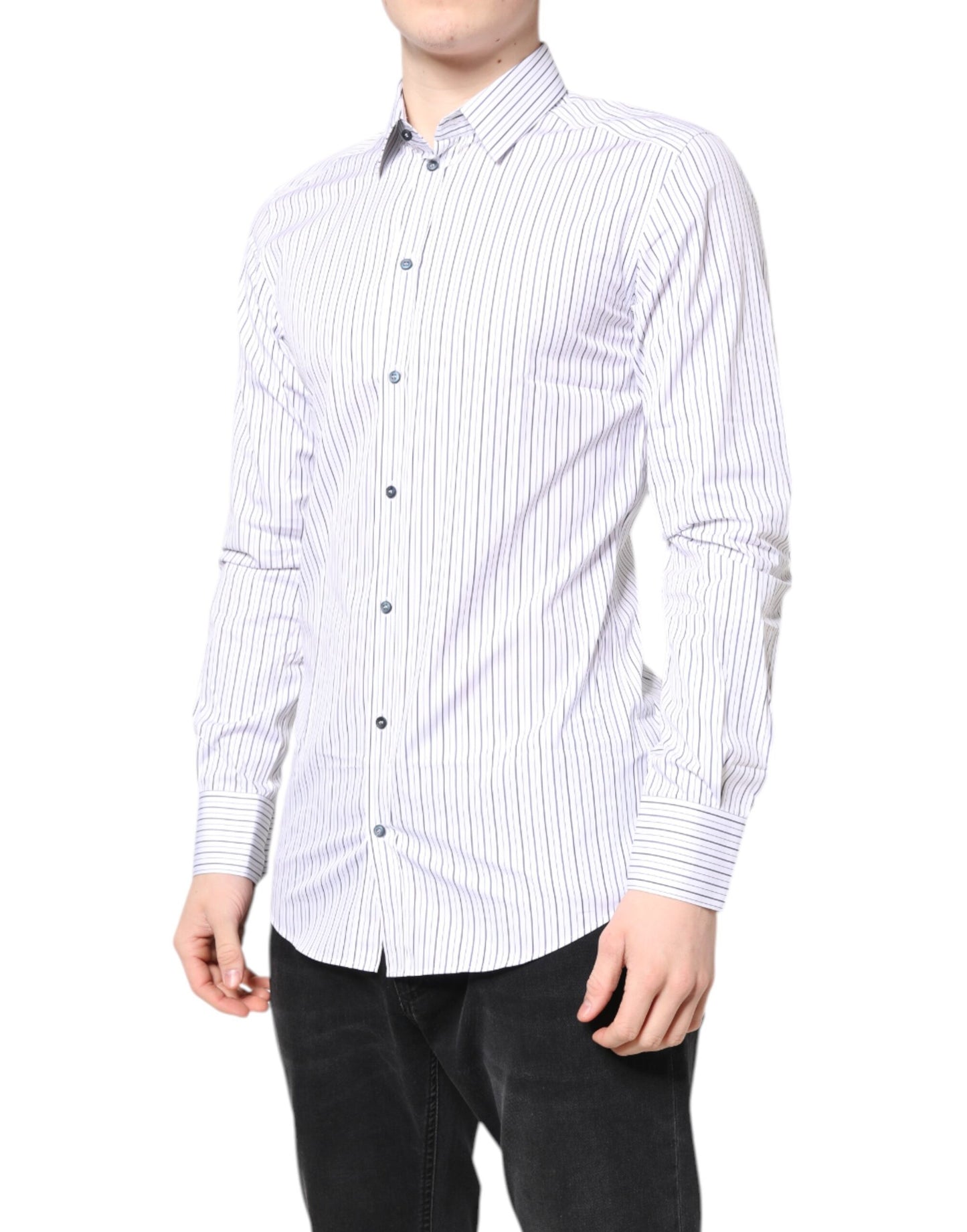 Camisa formal de algodón con rayas blancas doradas
