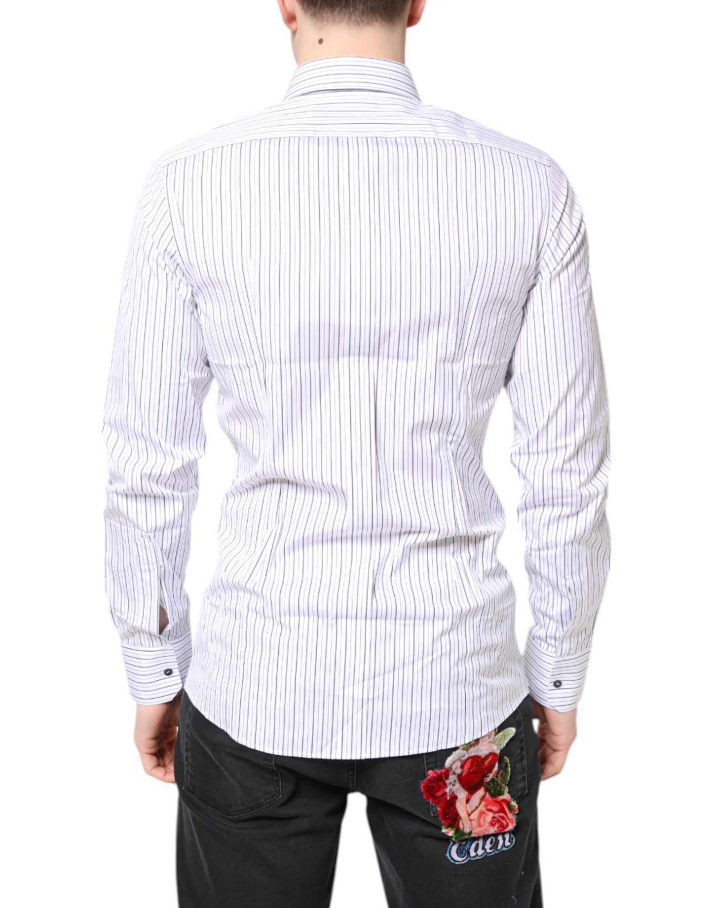Camisa formal de algodón con rayas blancas doradas