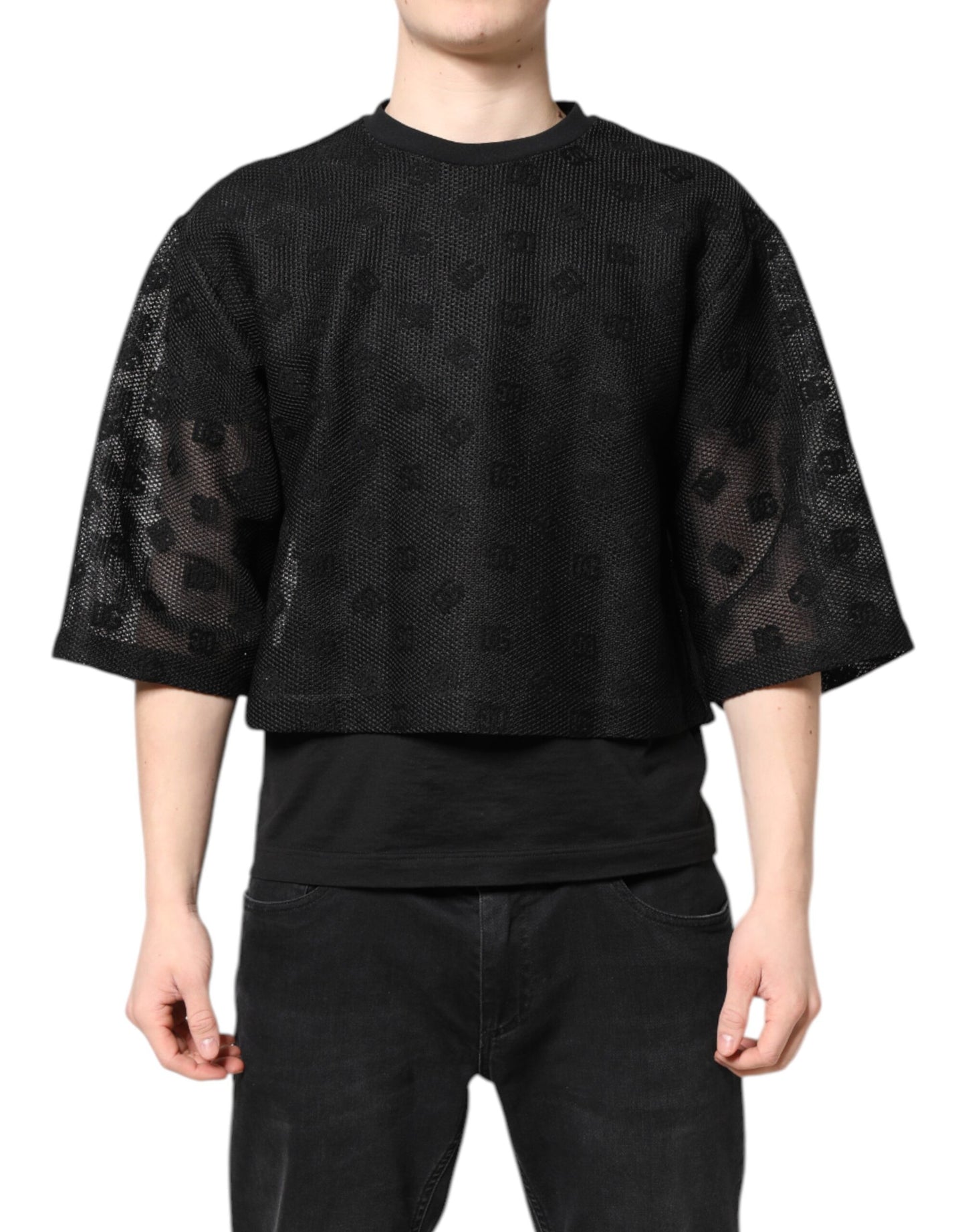 T-shirt noir à manches courtes avec logo transparent