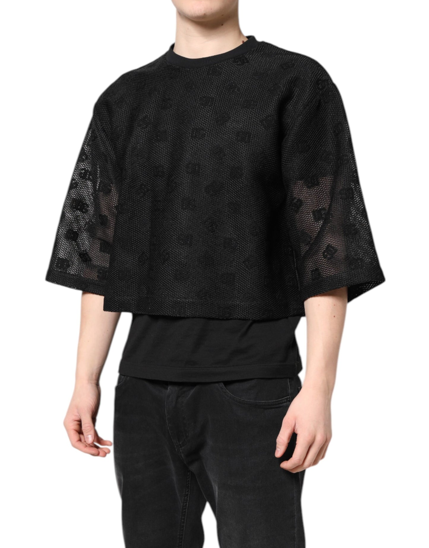 T-shirt noir à manches courtes avec logo transparent