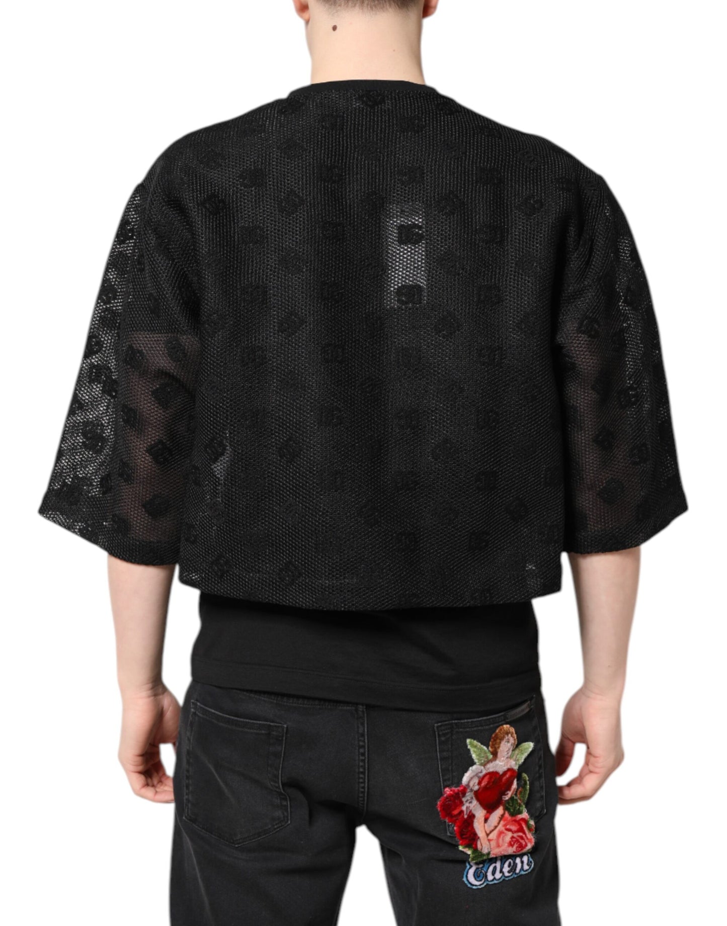 T-shirt noir à manches courtes avec logo transparent
