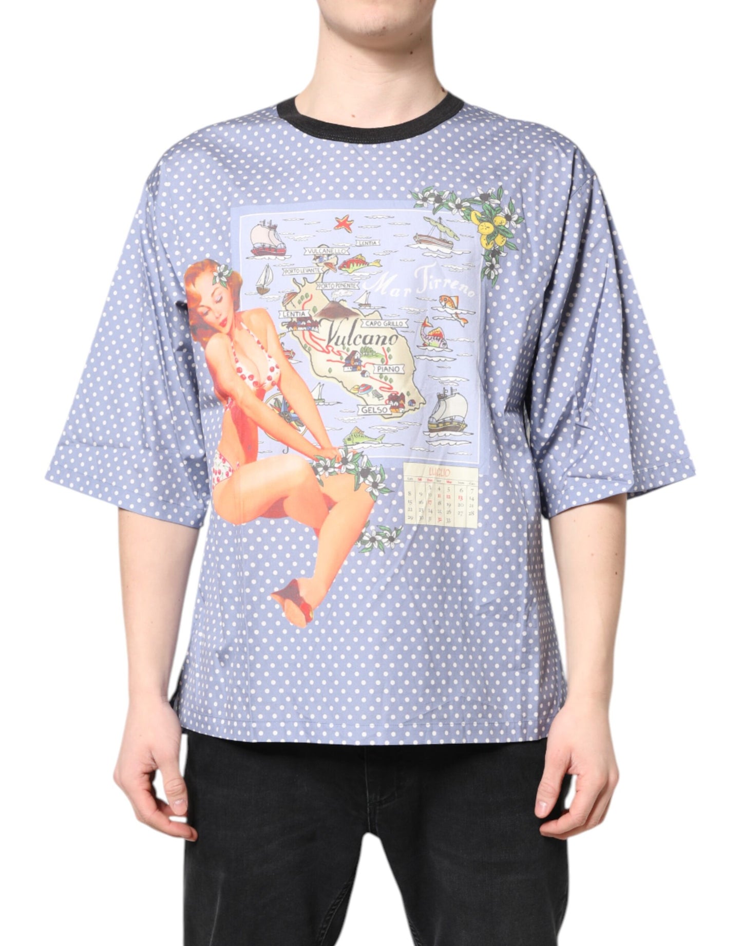 T-shirt à manches courtes bleu clair à imprimé graphique