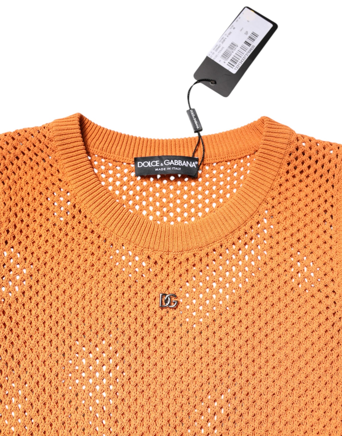 T-shirt col rond sans manches en cachemire orange