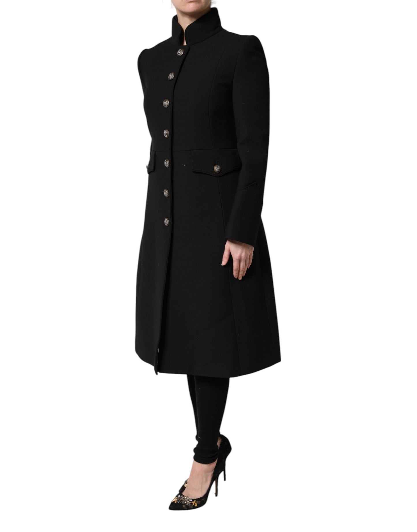 Chaqueta gabardina de lana negra de un solo pecho