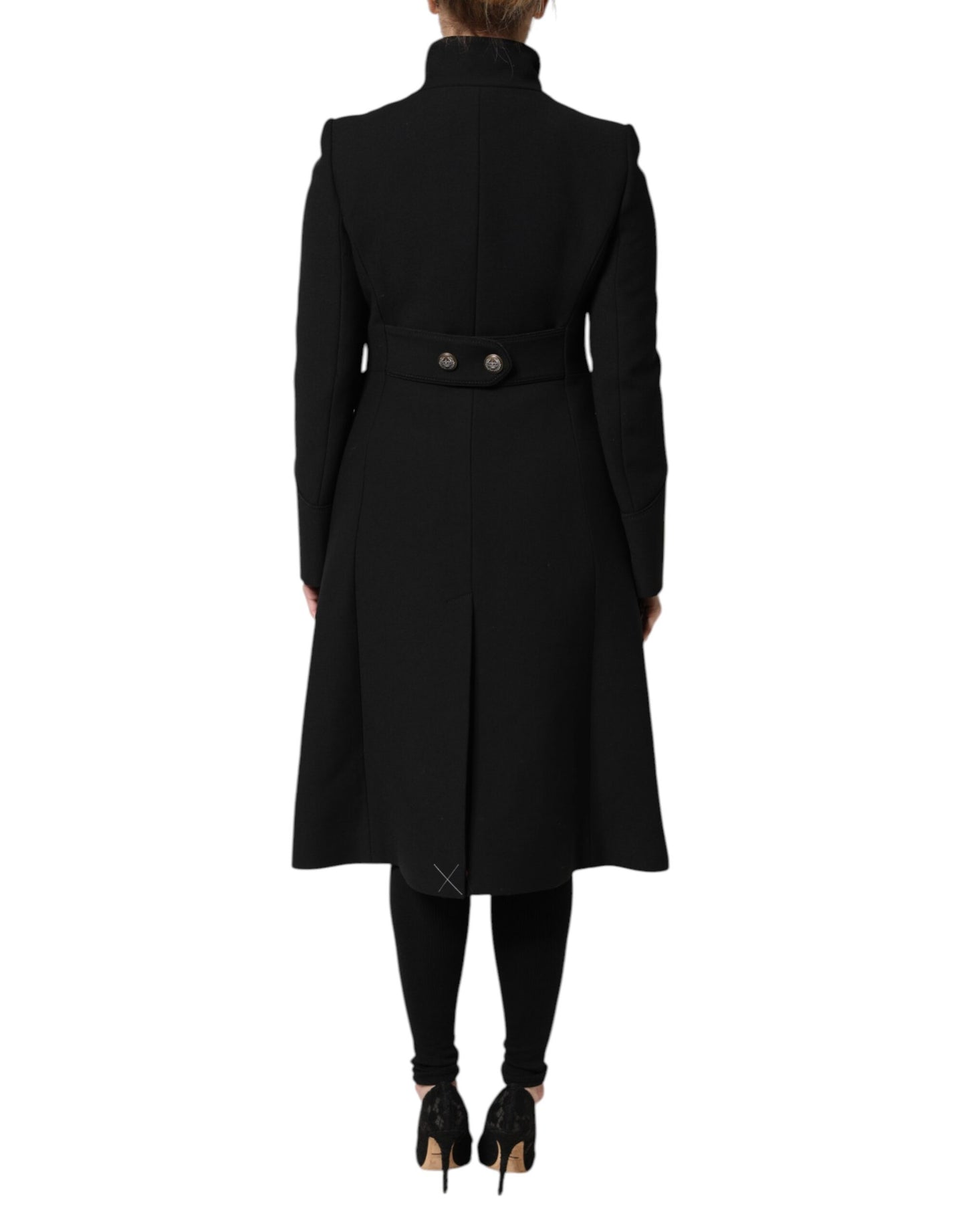 Chaqueta gabardina de lana negra de un solo pecho