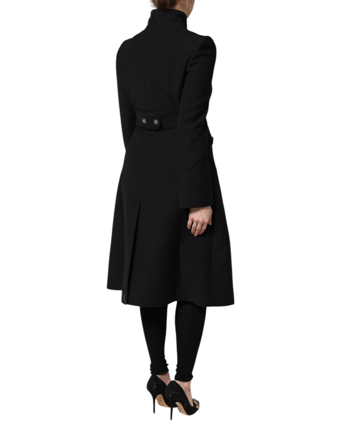 Chaqueta gabardina de lana negra de un solo pecho