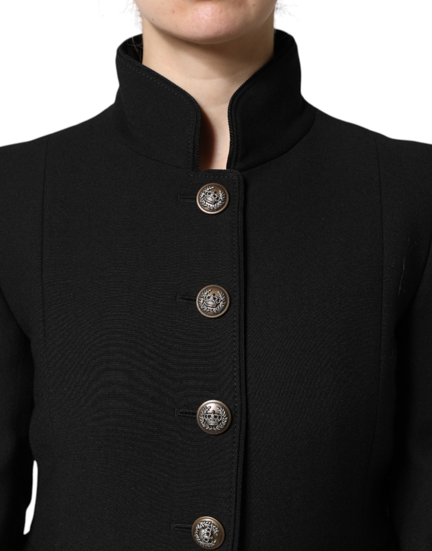Chaqueta gabardina de lana negra de un solo pecho