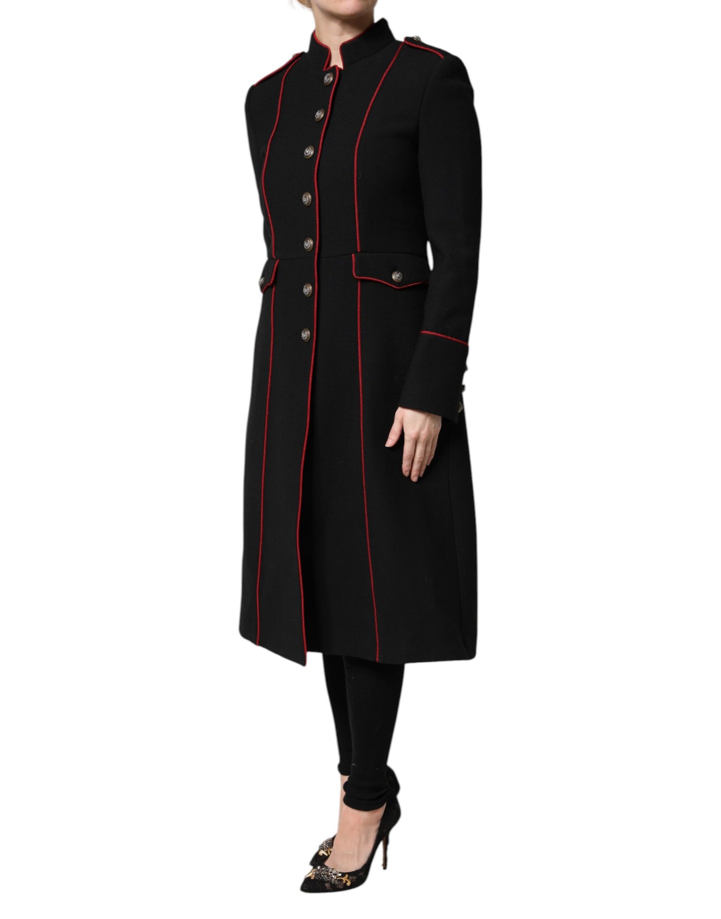 Chaqueta gabardina de lana negra de un solo pecho