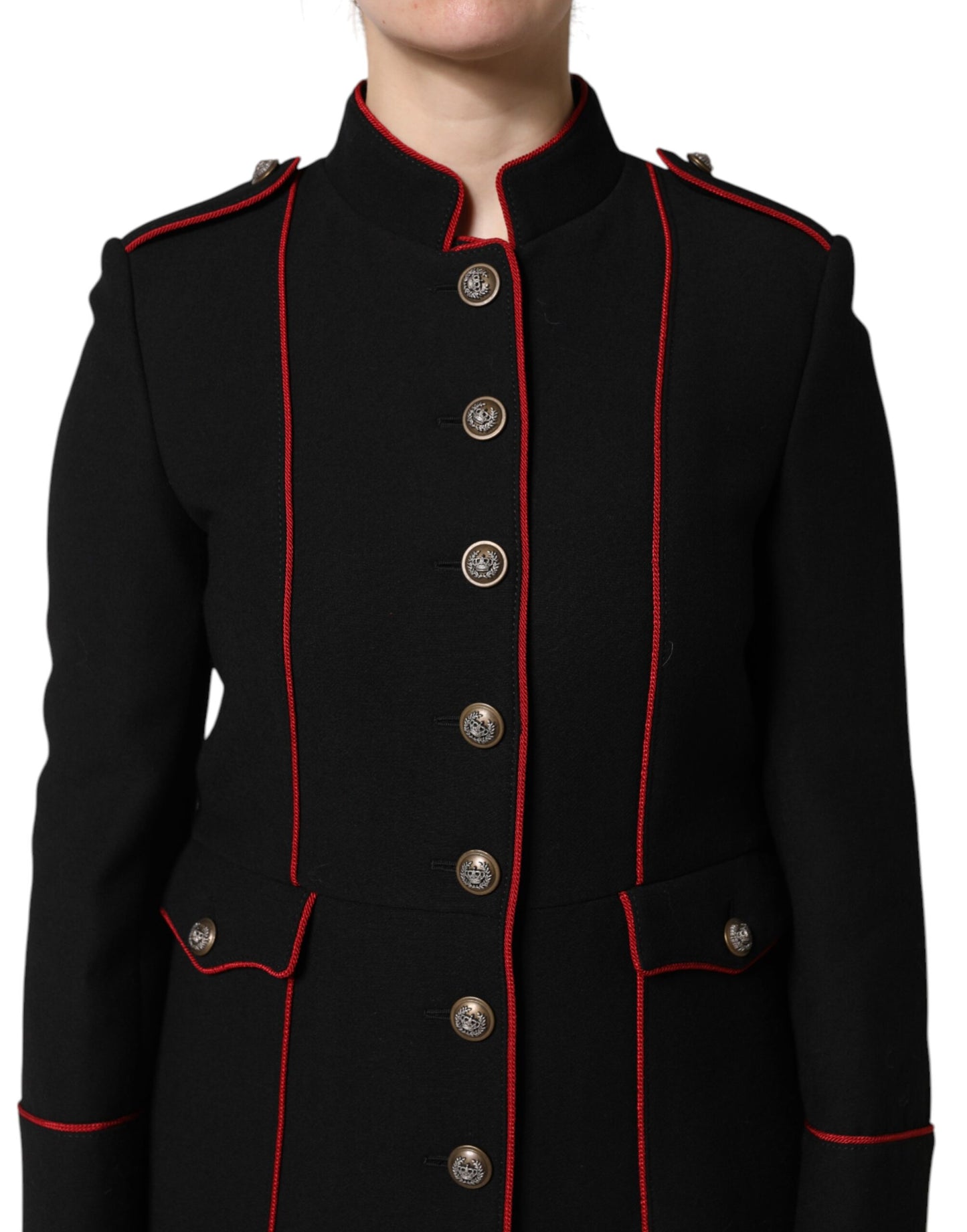 Chaqueta gabardina de lana negra de un solo pecho