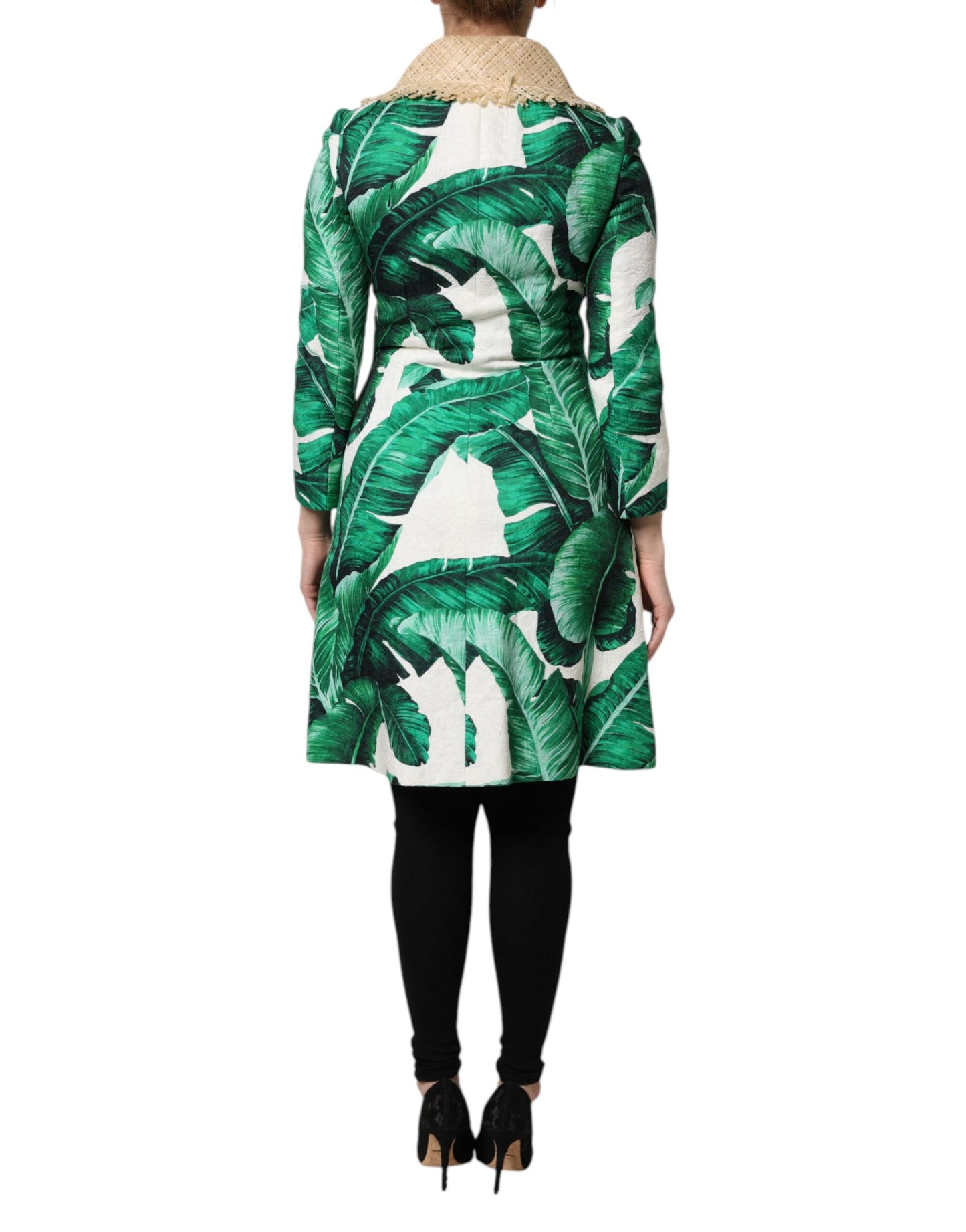 Trench-coat multicolore à imprimé feuilles