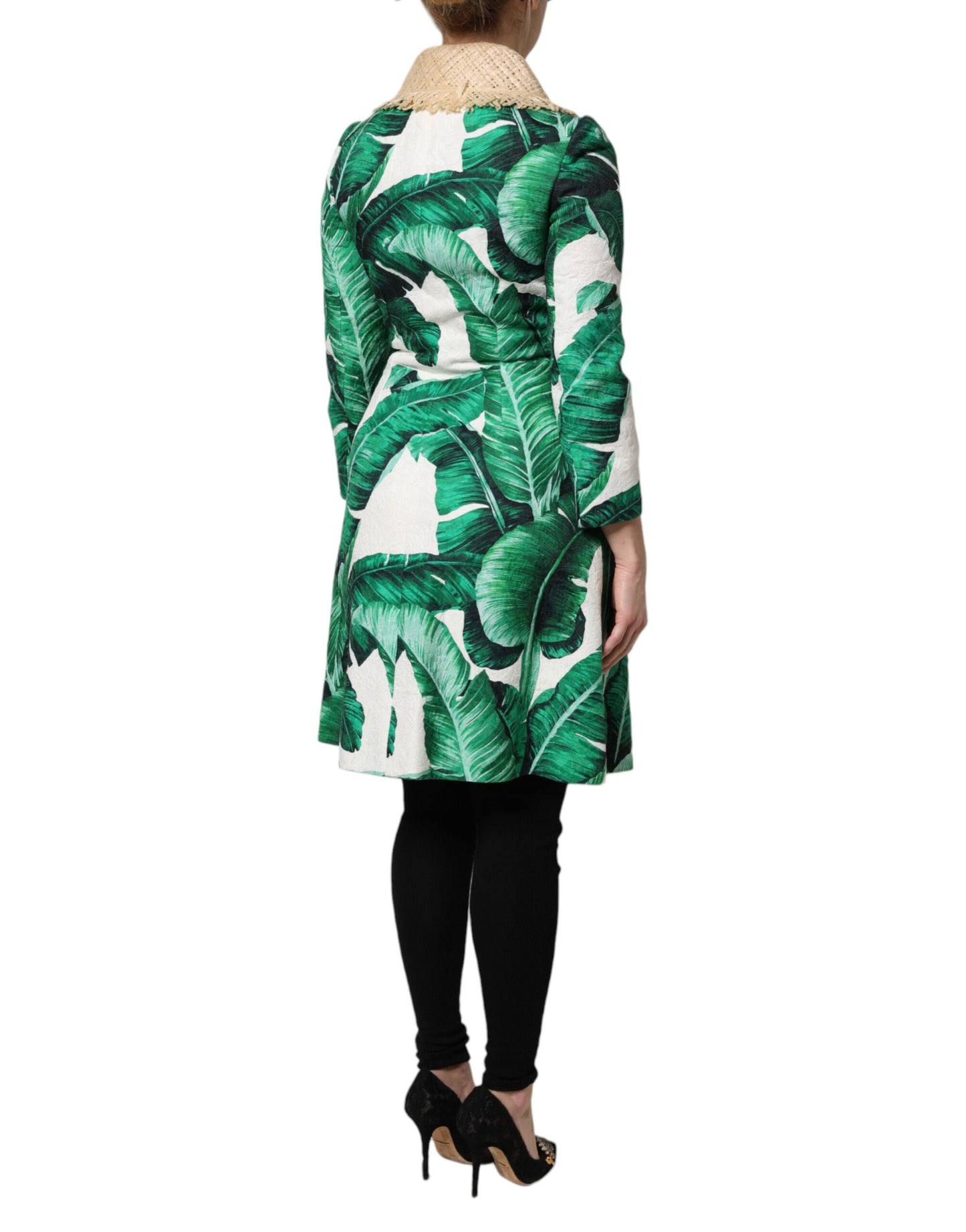 Trench-coat multicolore à imprimé feuilles
