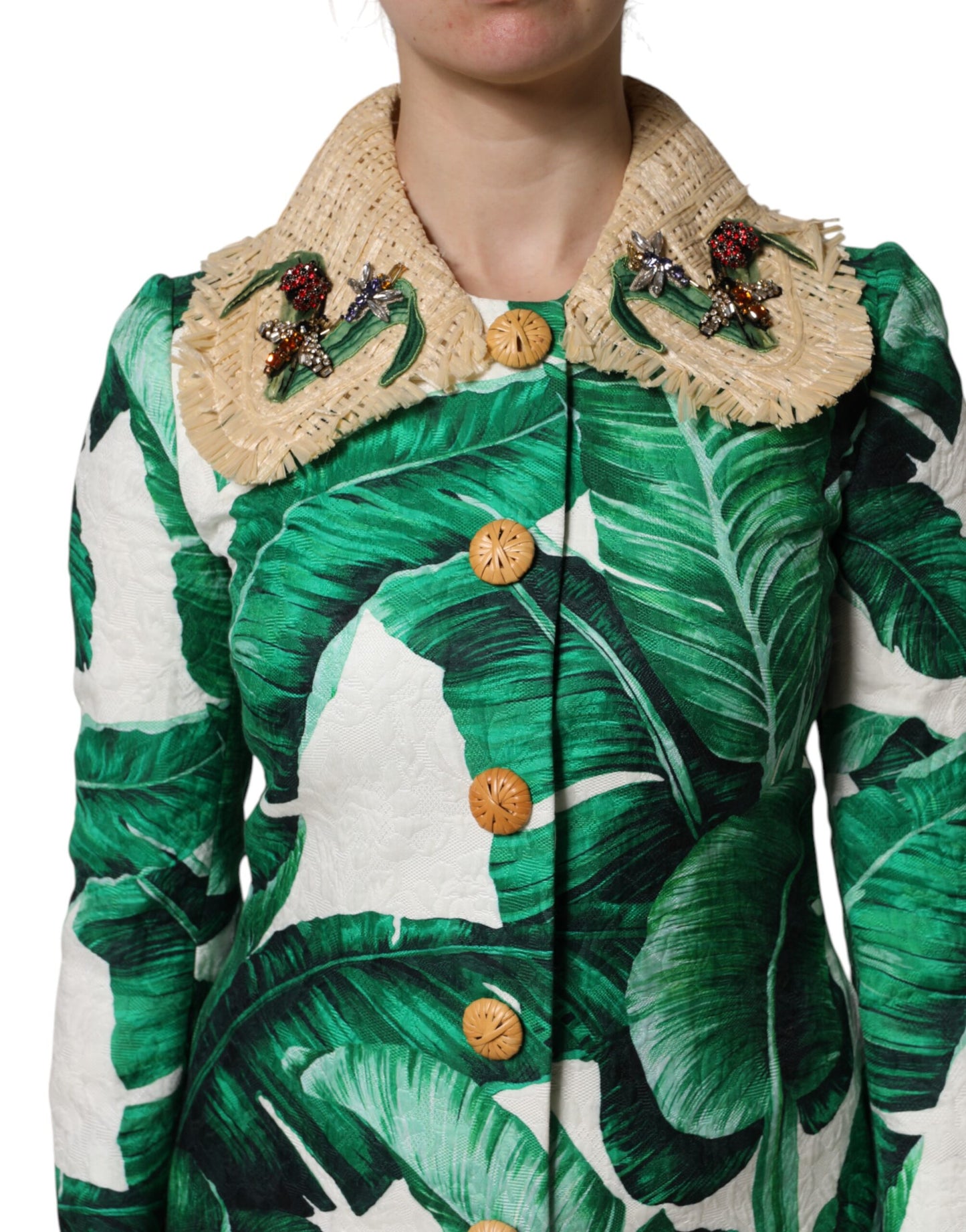 Trench-coat multicolore à imprimé feuilles