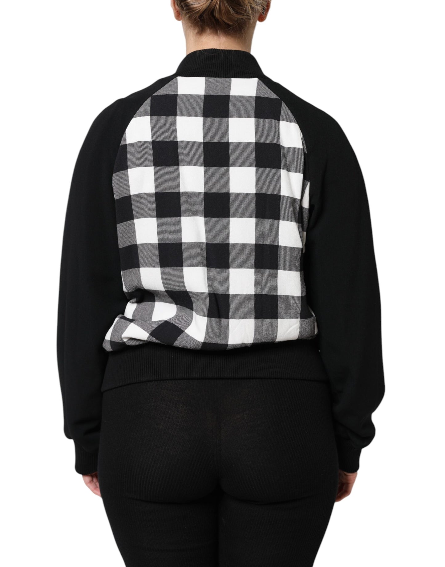 Chaqueta con botones y estampado floral a cuadros blancos y negros